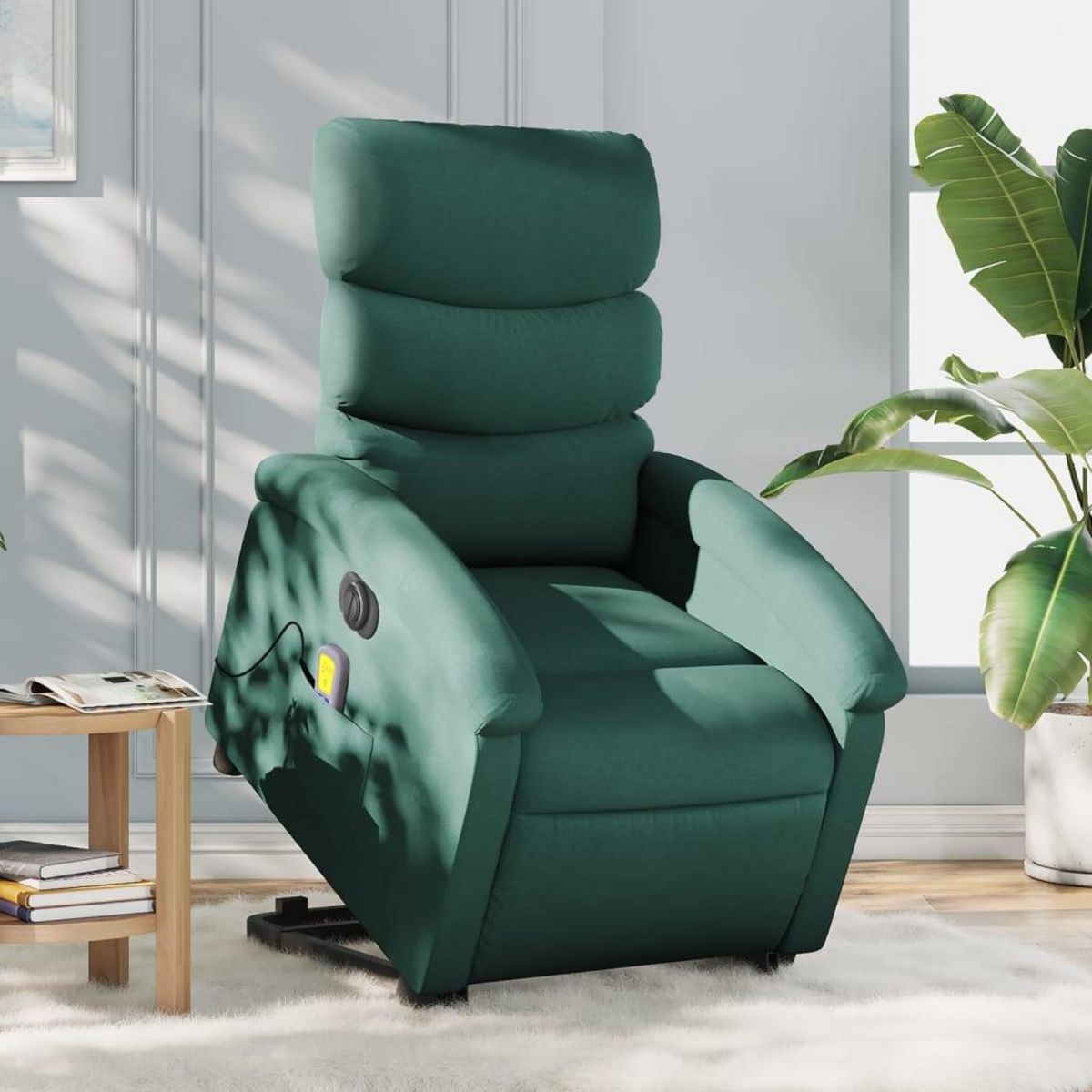 VIDAXL Fauteuil inclinable de massage electrique Vert fonce Tissu