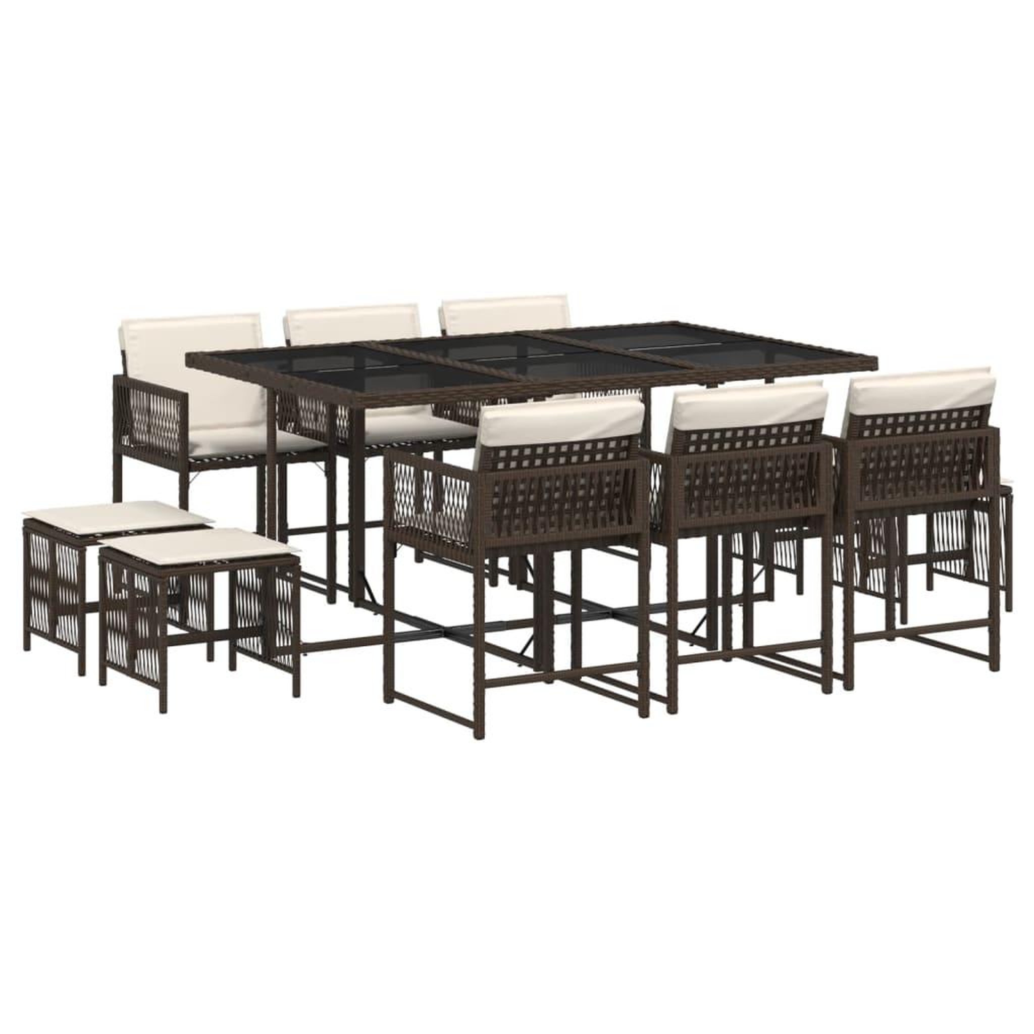 Voir la diapositive 2 : VIDAXL Ensemble a manger de jardin et coussins 11 pcs marron rotin