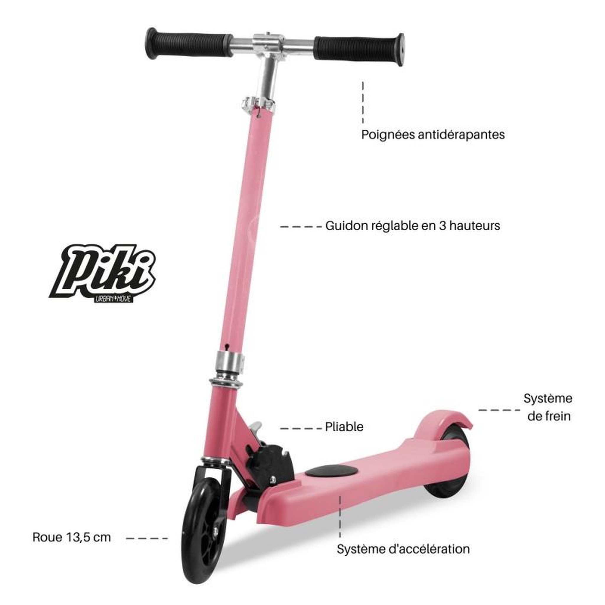 Voir la diapositive 4 : PIKI Trottinette avec assistance électrique PIKI Wonder One pliable pour Enfant - 100w / Batterie Lithium