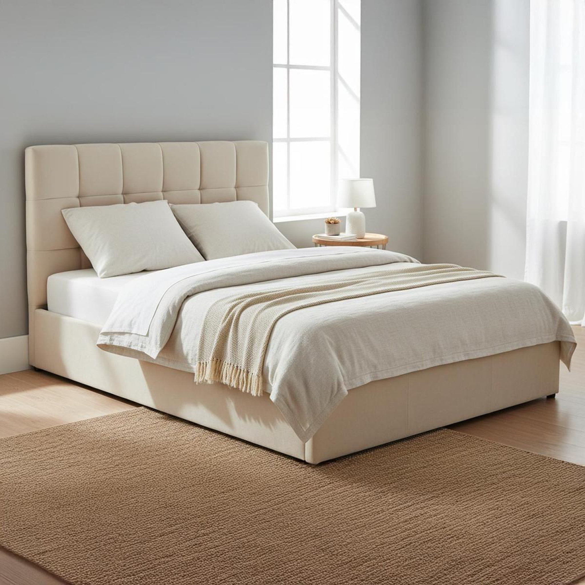 Voir la diapositive 5 : Paris Prix Pack lit coffre en velours & matelas  lucia & goodream  140x190cm beige