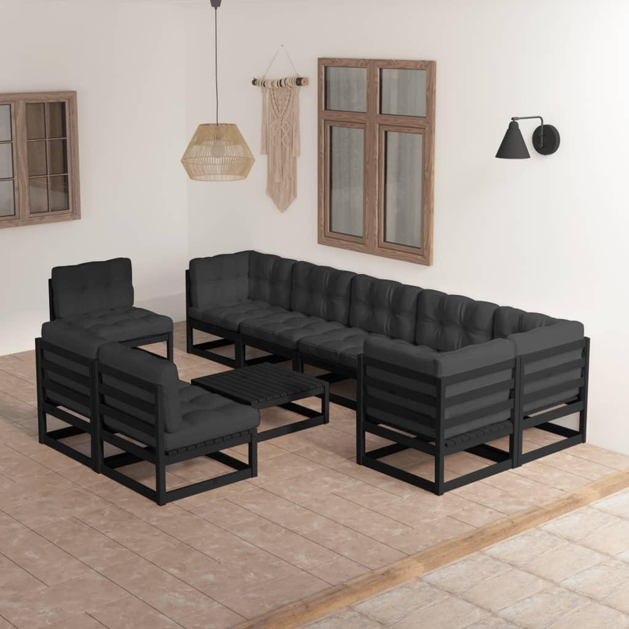 Voir la diapositive 1 : VIDAXL Salon de jardin 10 pcs avec coussins Bois de pin massif