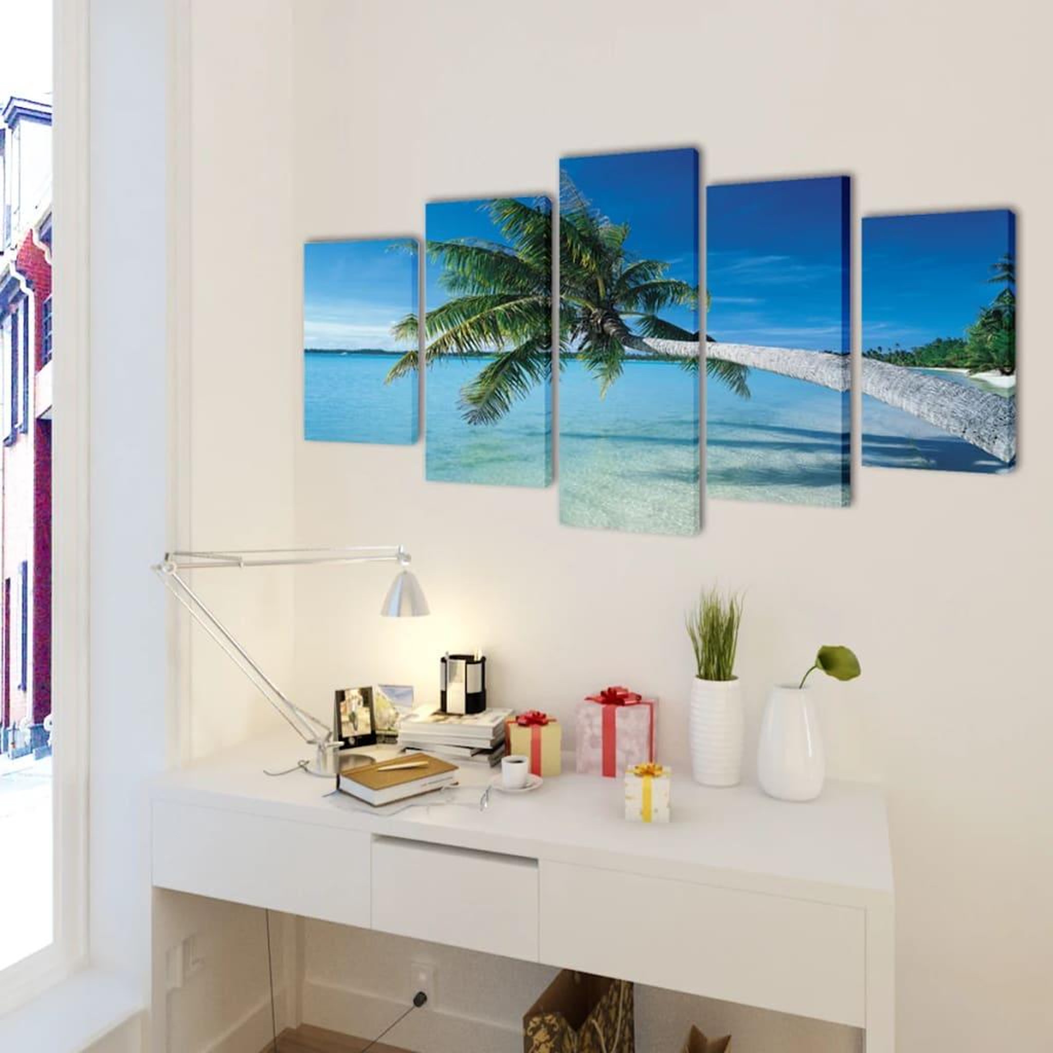 Voir la diapositive 2 : VIDAXL Set de toiles murales imprimees Plage avec palmier 200 x 100 cm