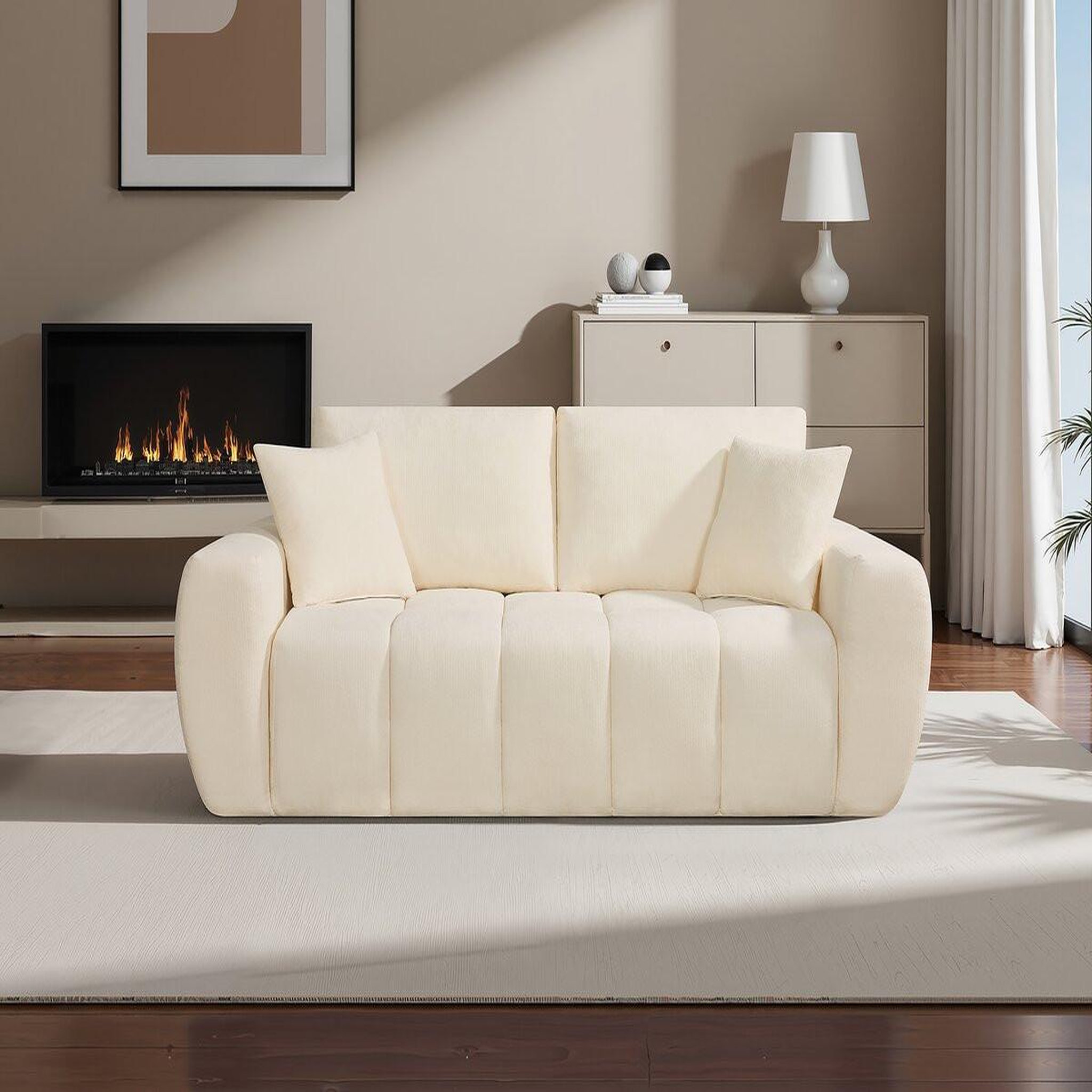 Voir la diapositive 2 : Habitat et Jardin Canapé droit en tissu style bubble  Léonie  - 3 places - Beige
