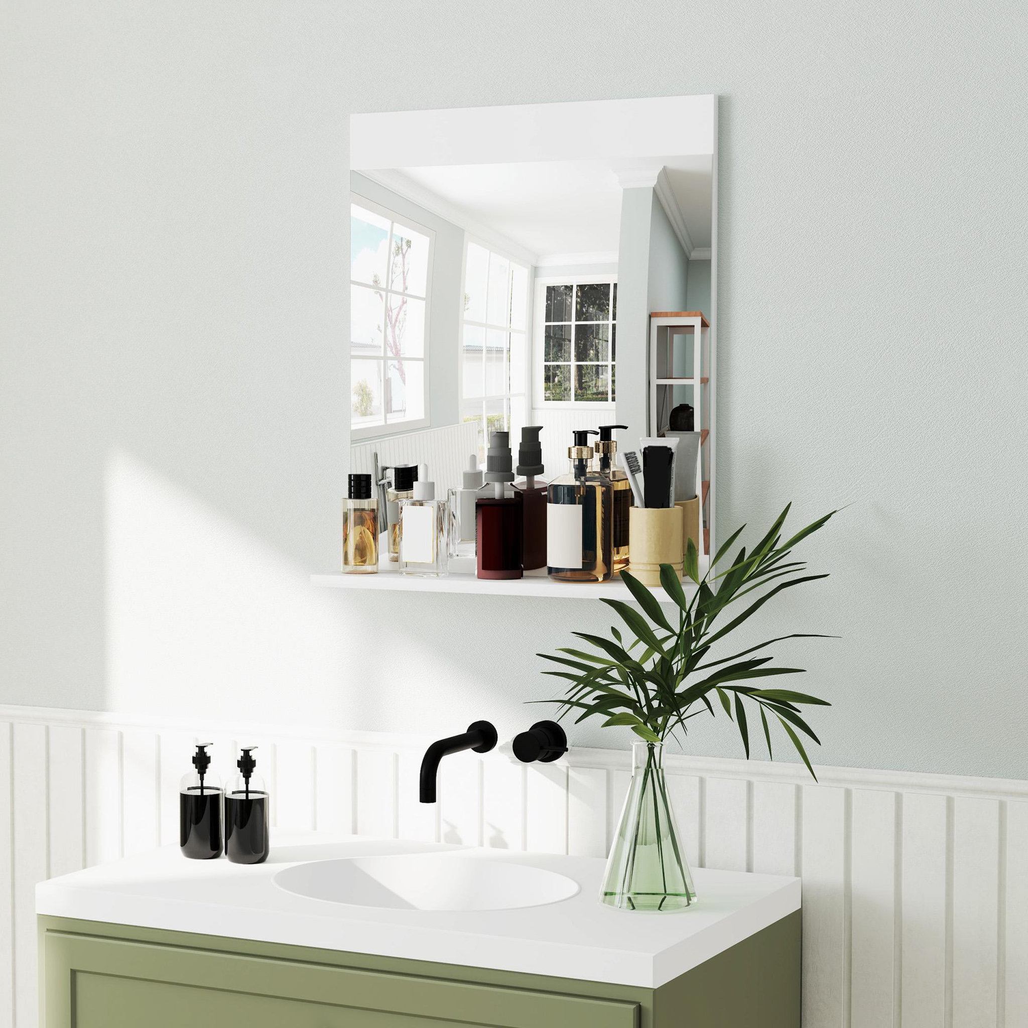 Voir la diapositive 2 : HOMCOM Miroir de salle de bain mural avec étagère intégrée - dim. 50 x 12 x 60 cm - blanc