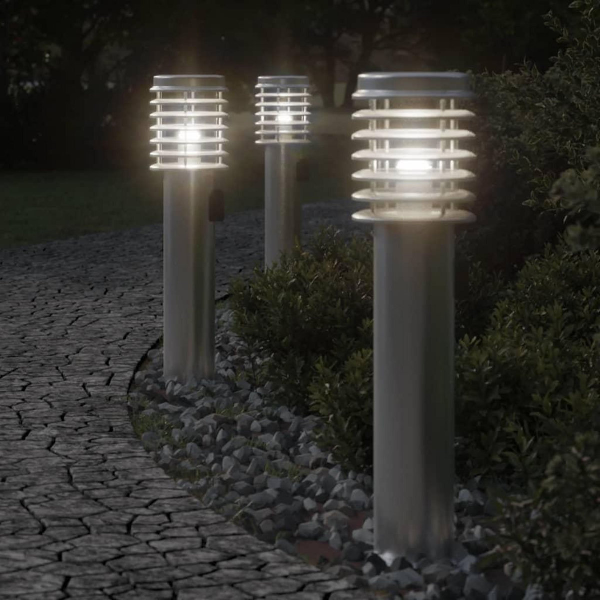 VIDAXL Lampadaires d'exterieur et sortie 3pcs argente acier inoxydable
