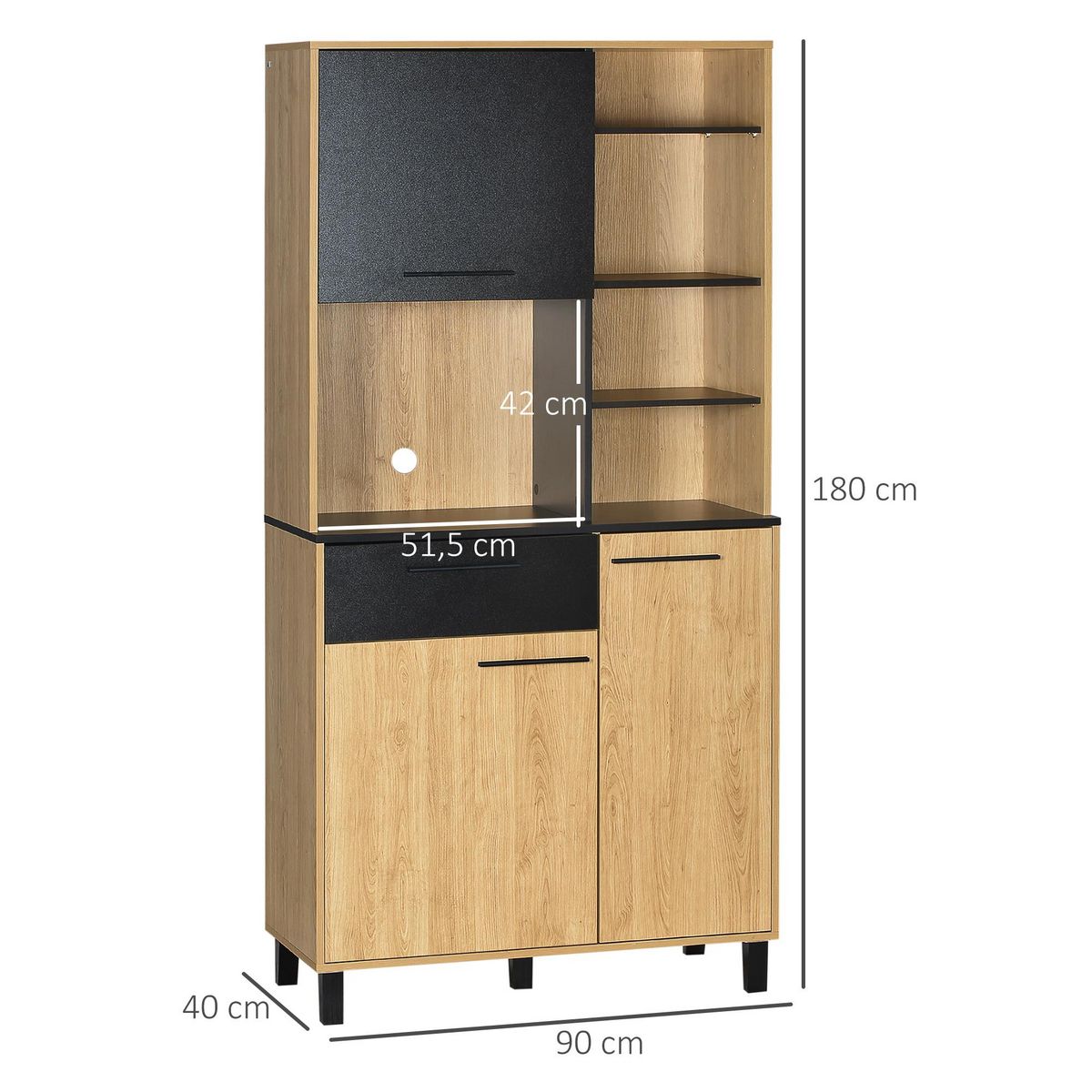 HOMCOM Buffet haut multi-rangement 3 portes tiroir 5 niches bicolore aspect bois clair noir