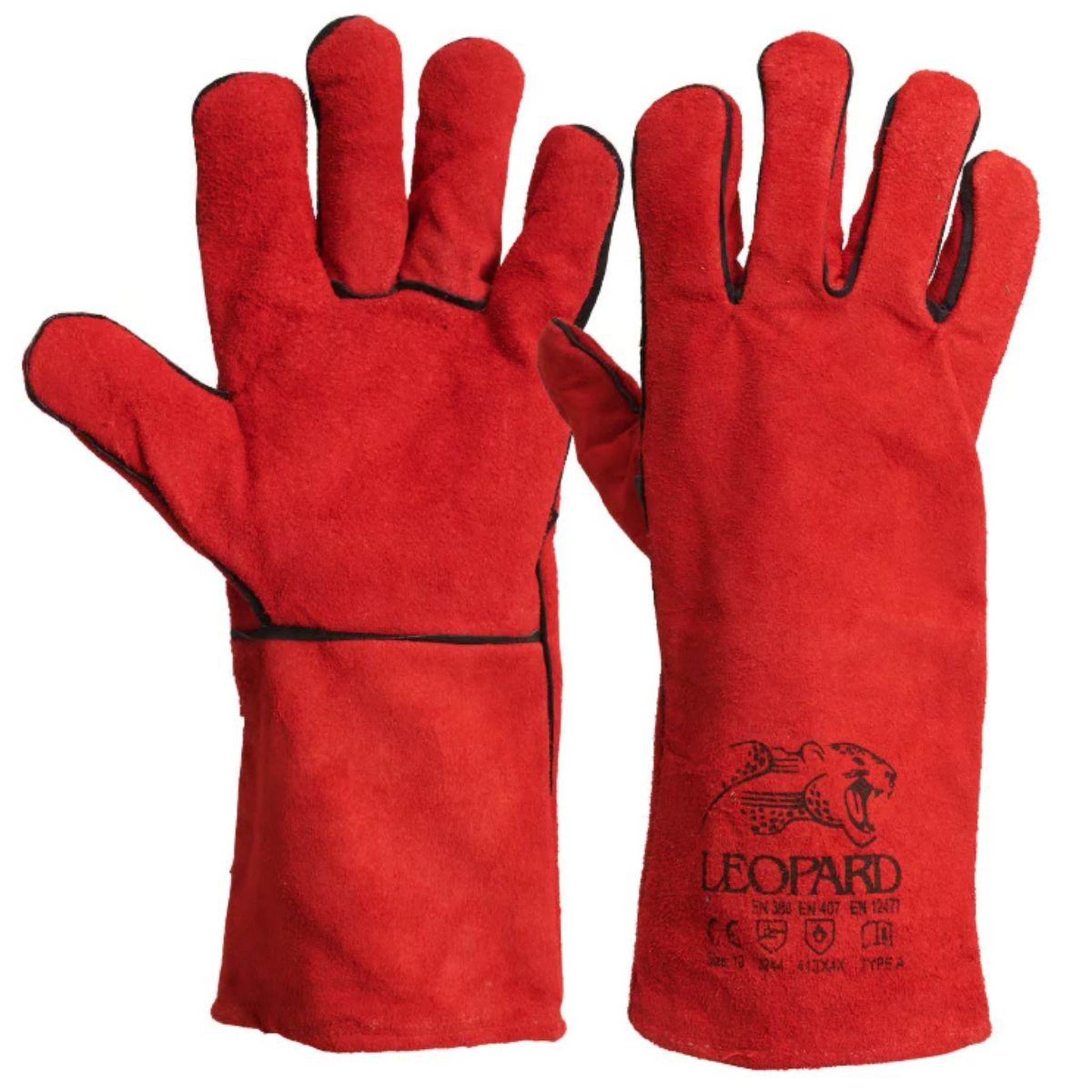 Proweltek Gants anti chaleur taille10 rouge - gants en cuir croute de bovin manchette 15cm protection thermique pour soudure, métallurgie