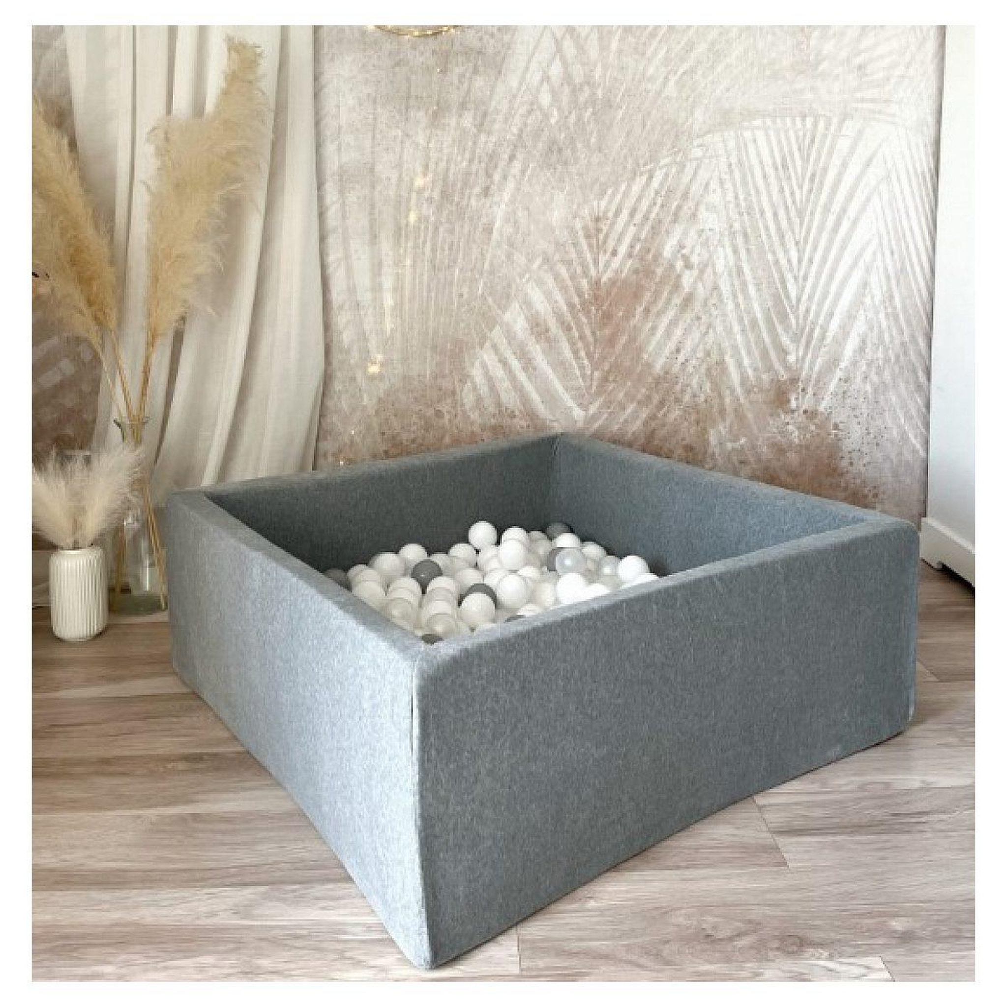 Voir la diapositive 2 : MONIO FOR KIDS Piscine à balles carrée en velours 106 cm gris + 400 balles
