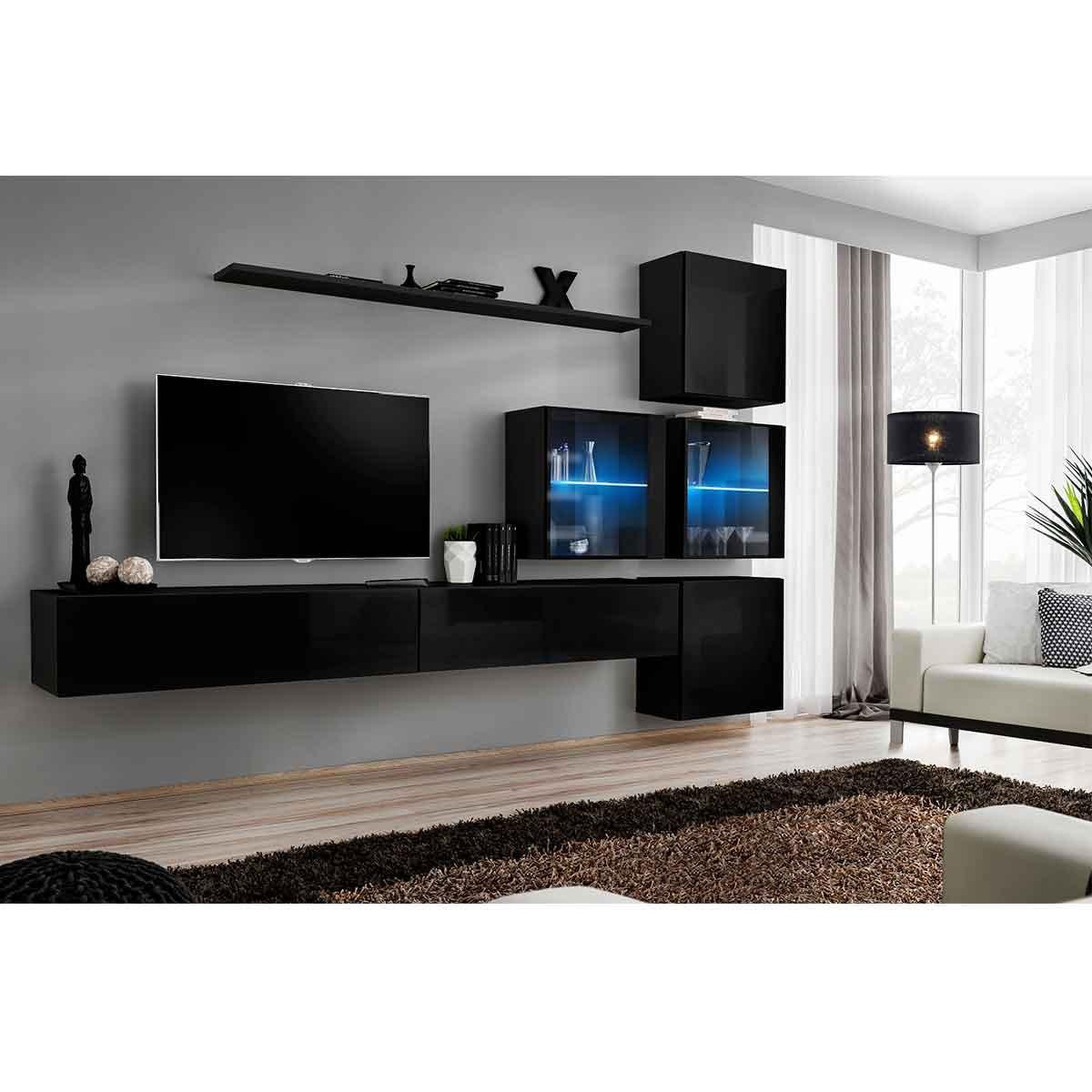 Voir la diapositive 2 : Paris Prix Meuble tv mural design  switch xix  310cm noir