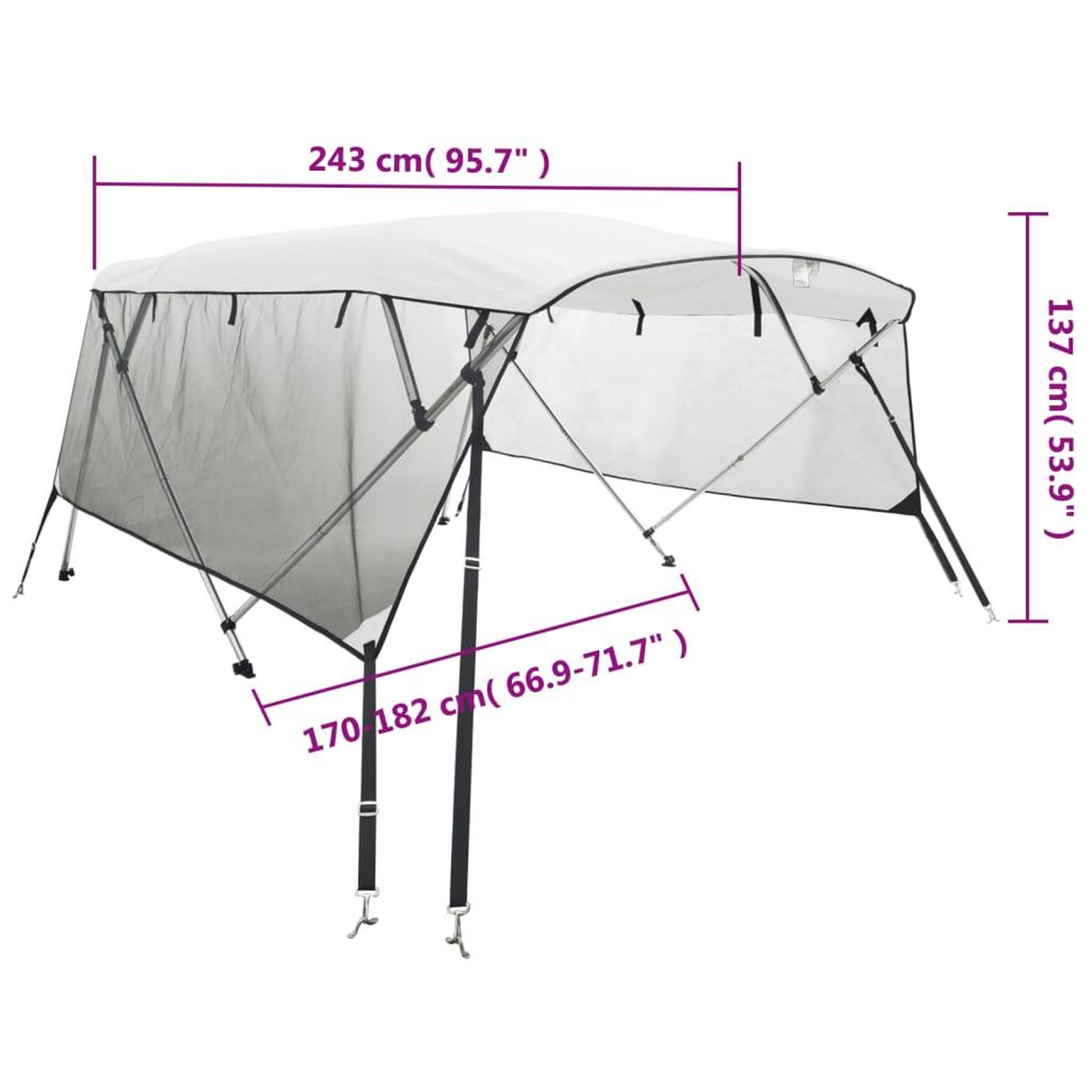 Voir la diapositive 6 : VIDAXL Toit bimini a 4 arceaux parois en maille 243x(170-182)x137 cm
