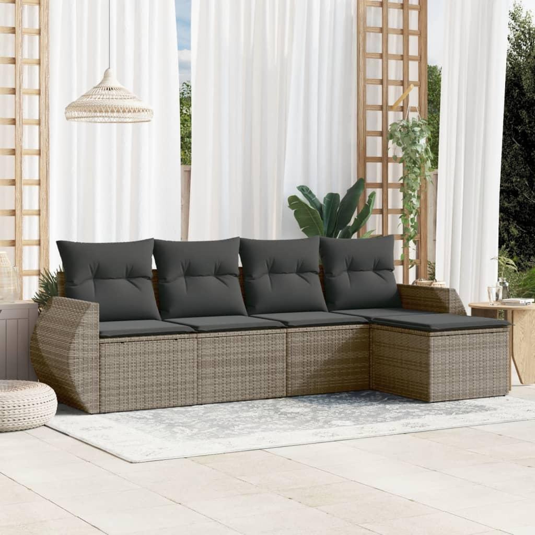 VIDAXL Salon de jardin 5 pcs avec coussins gris resine tressee