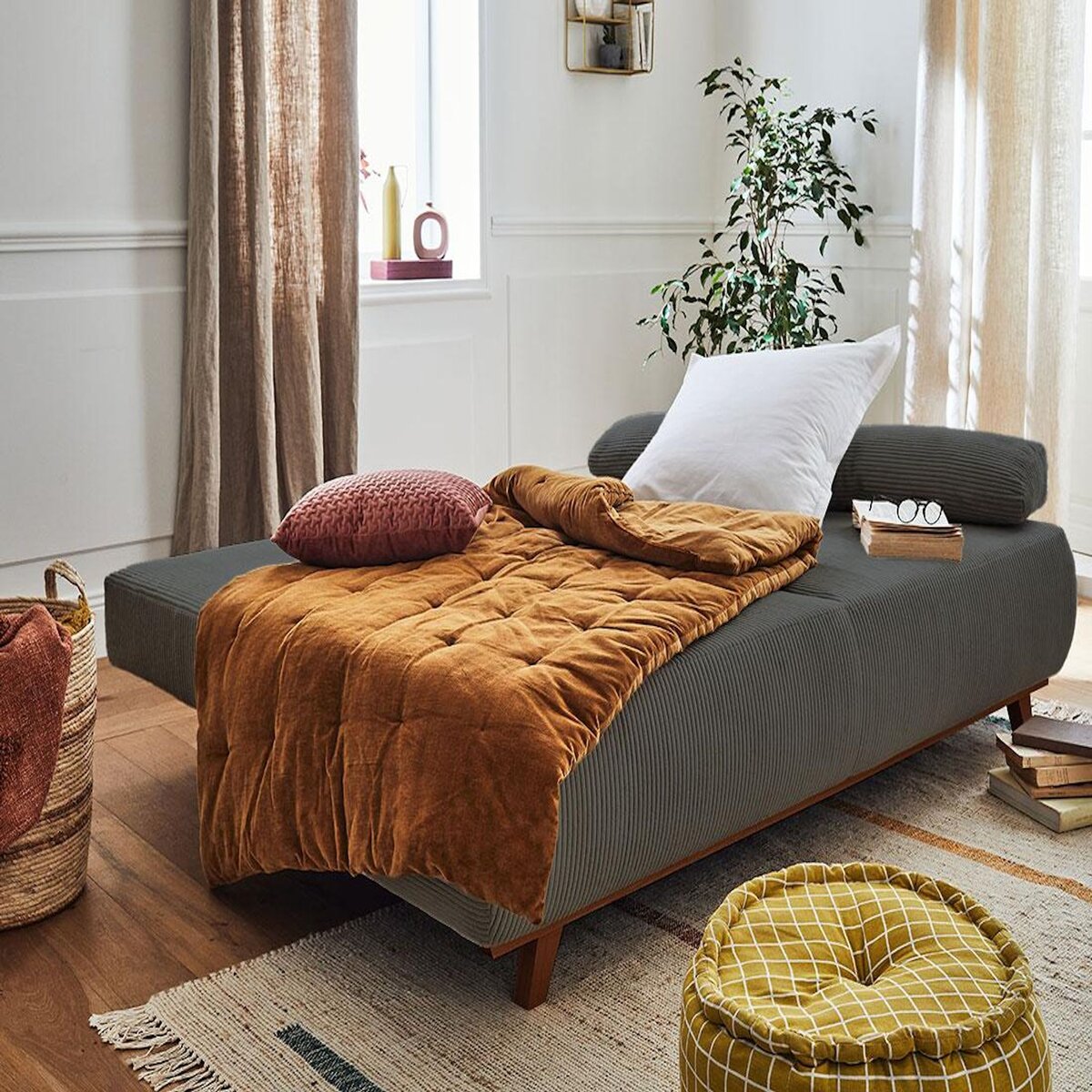 BEST MOBILIER Cristal - canapé 3 places - convertible avec coffre - en velours côtelé