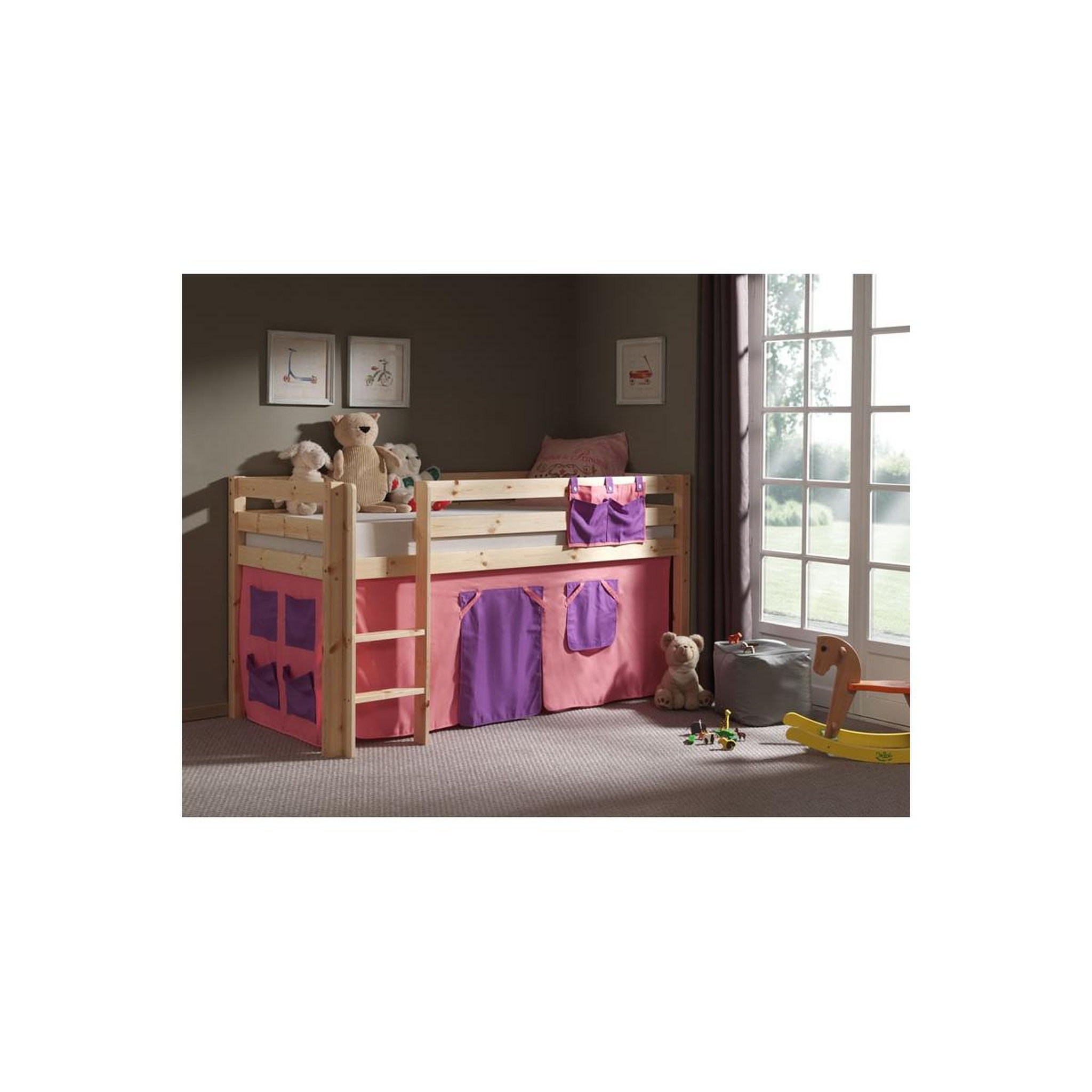 Voir la diapositive 2 : Paris Prix Lit enfant  pino rose  90x200cm naturel