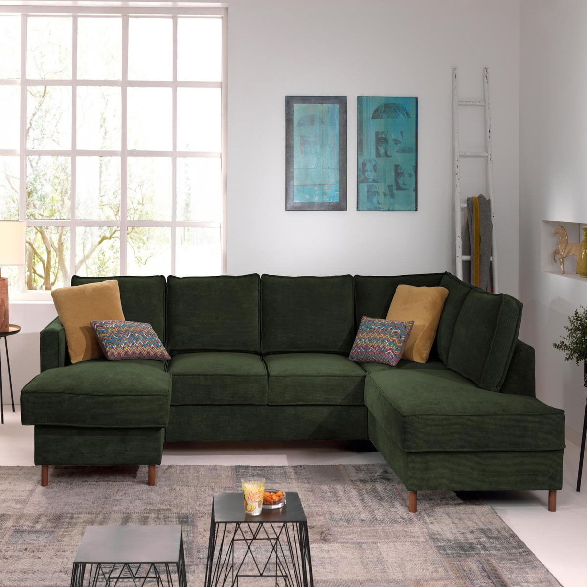 LISA DESIGN Jake - canapé panoramique d'angle droit - convertible avec coffre - 7 places - en velours côtelé