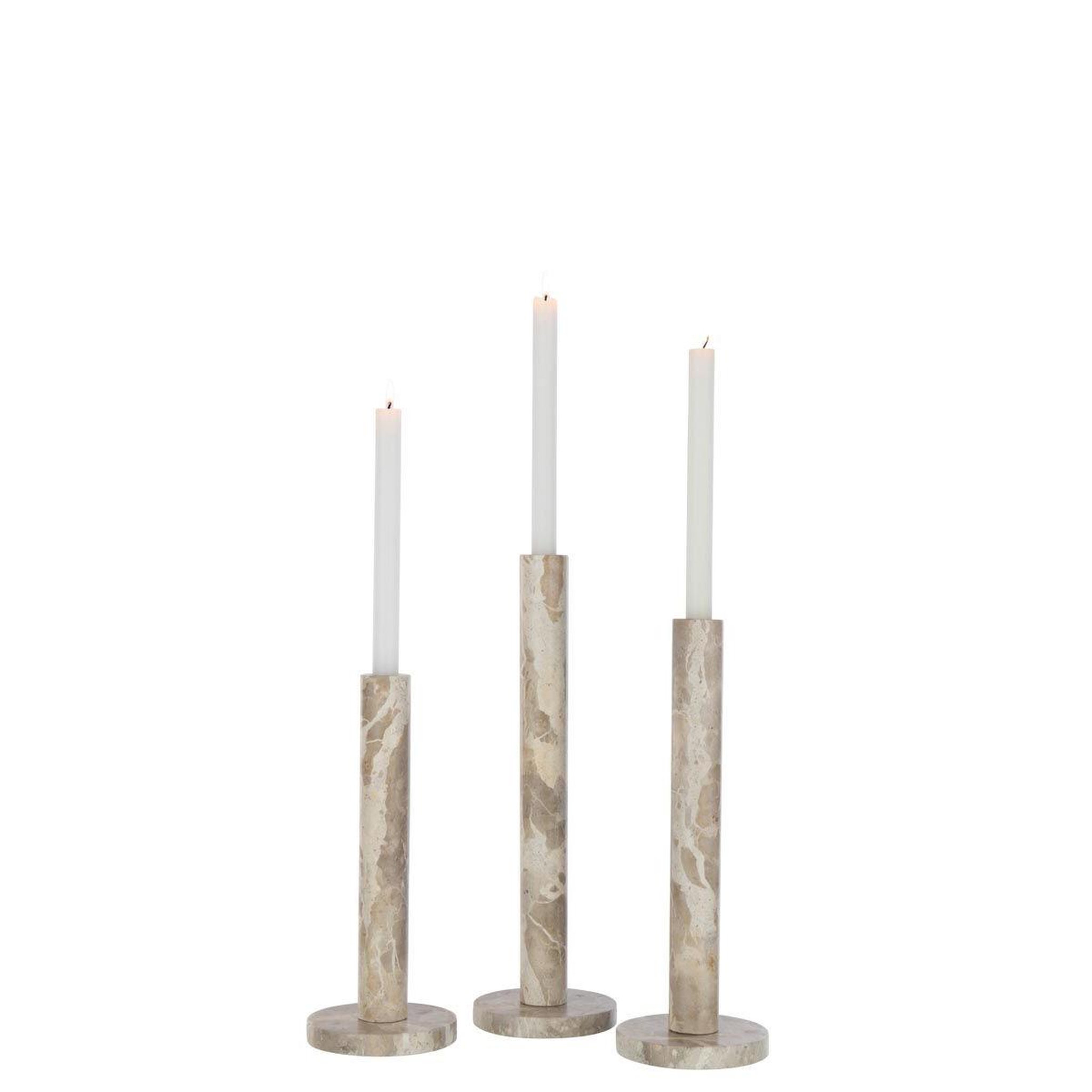 Voir la diapositive 2 : J-LINE Lot de 3 bougeoirs en marbre  bali  40cm beige