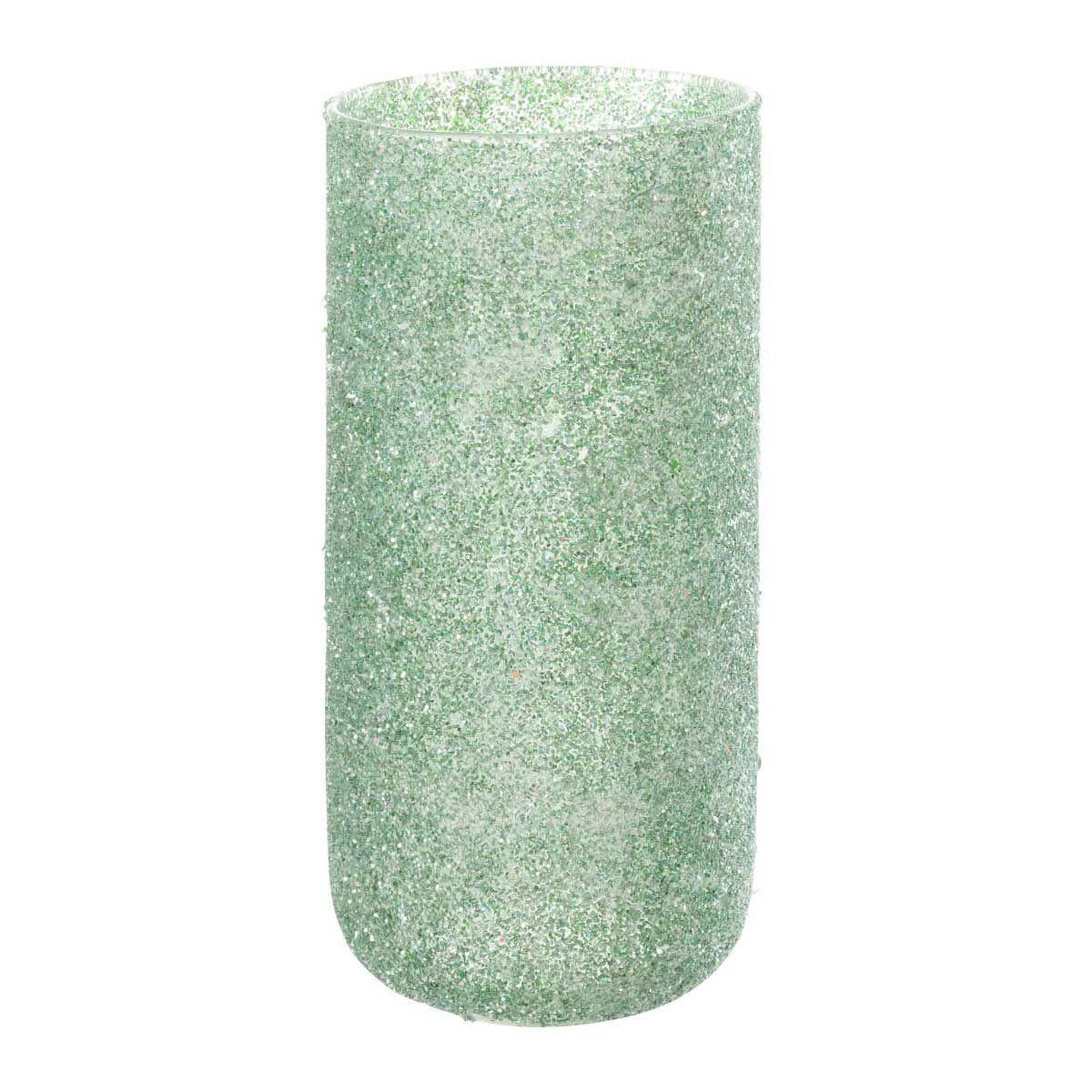 Voir la diapositive 1 : J-LINE Photophore déco en verre  fore  28cm vert