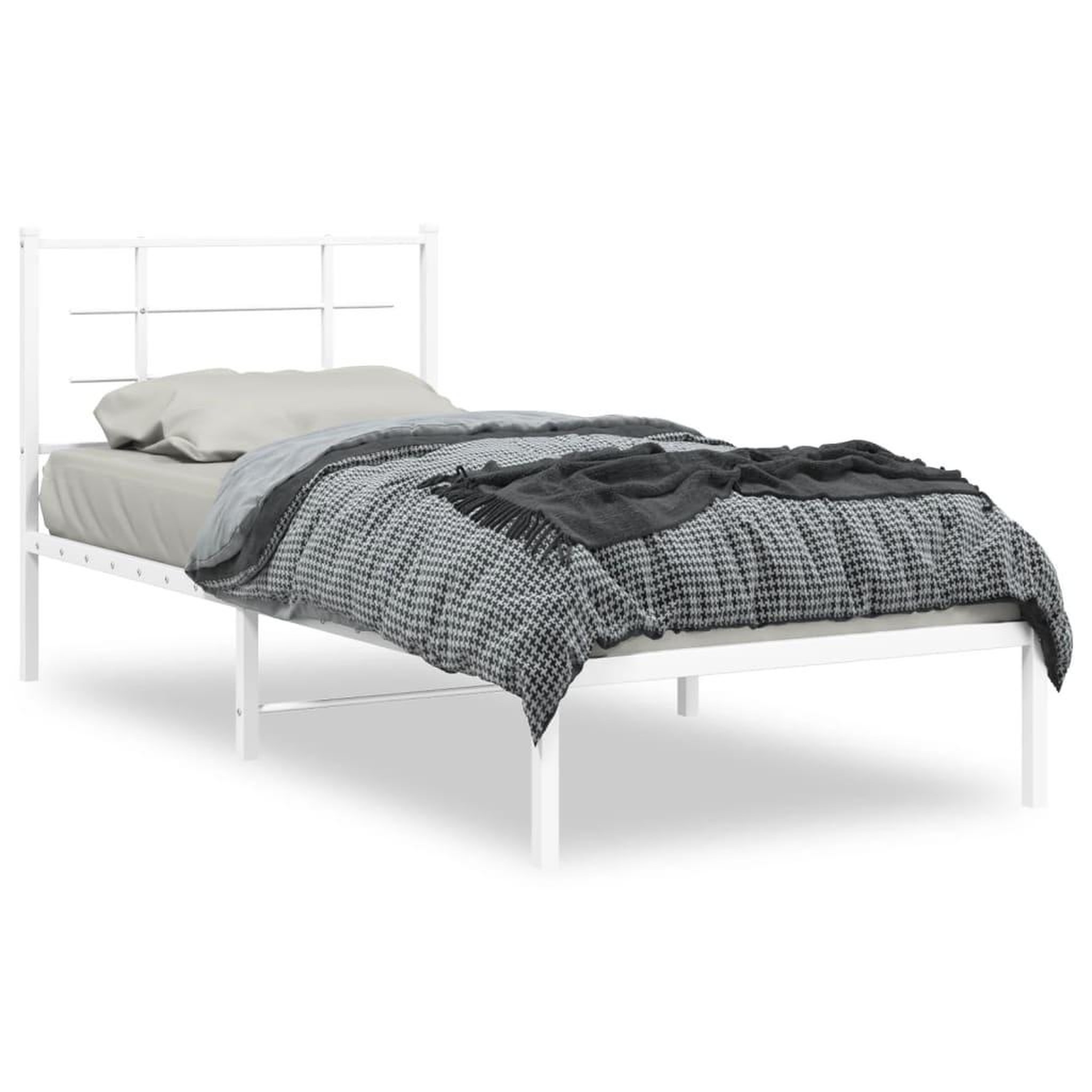 Voir la diapositive 2 : VIDAXL Cadre de lit metal sans matelas avec tete de lit blanc 90x200cm
