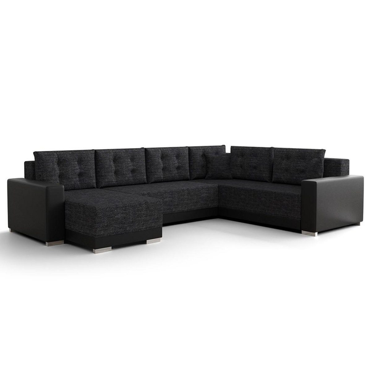 BEST MOBILIER Roger - canapé panoramique d'angle réversible 7 places convertible avec coffre en tissu