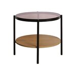 SWEEEK Table basse / d'appoint ronde 52 x 52 cm effet bois et métal noir. 2 plateaux dont un en verre trempé