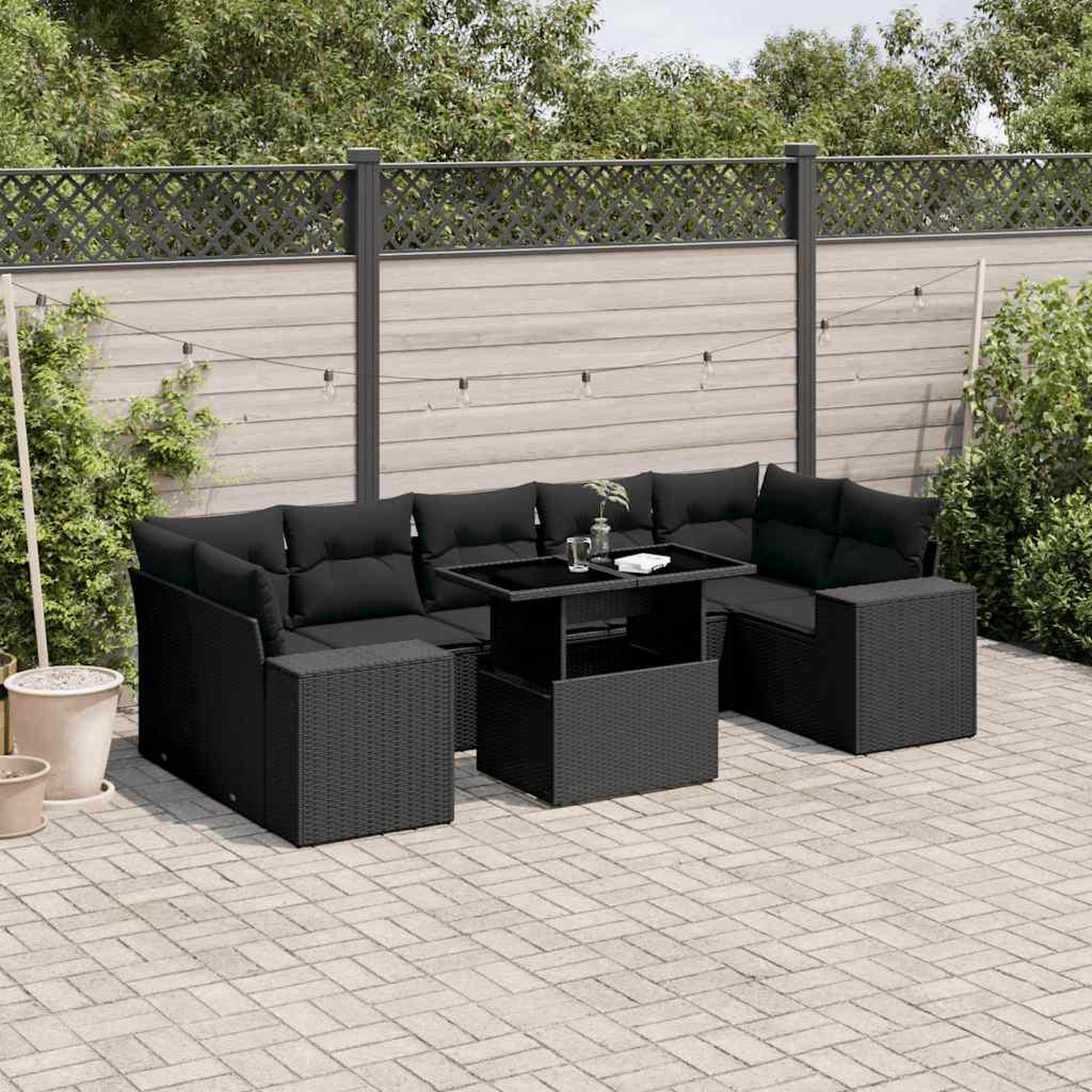 VIDAXL Salon de jardin 8 pcs avec coussins noir resine tressee