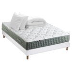 IDLITERIE Ensemble matelas Ressort 7 zones HYGGE + Sommier + couette + oreillers Fabriqué en France. Coloris disponibles : Gris, Bleu, Noir, Blanc