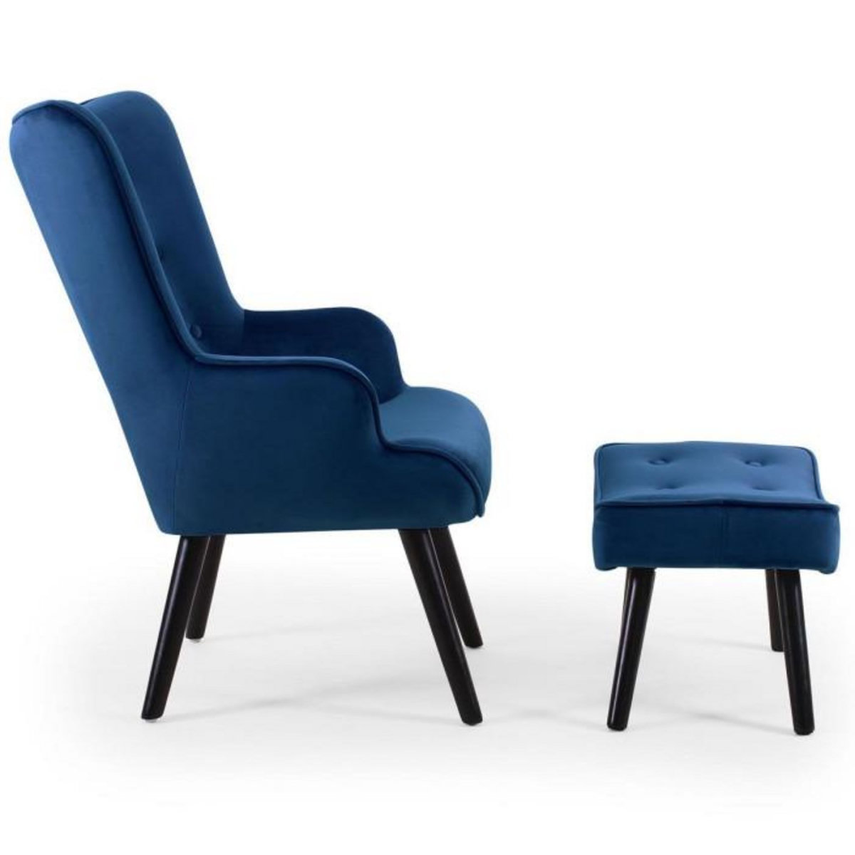 Paris Prix Fauteuil & Pouf Scandinave Velours  Nomi  100cm Bleu
