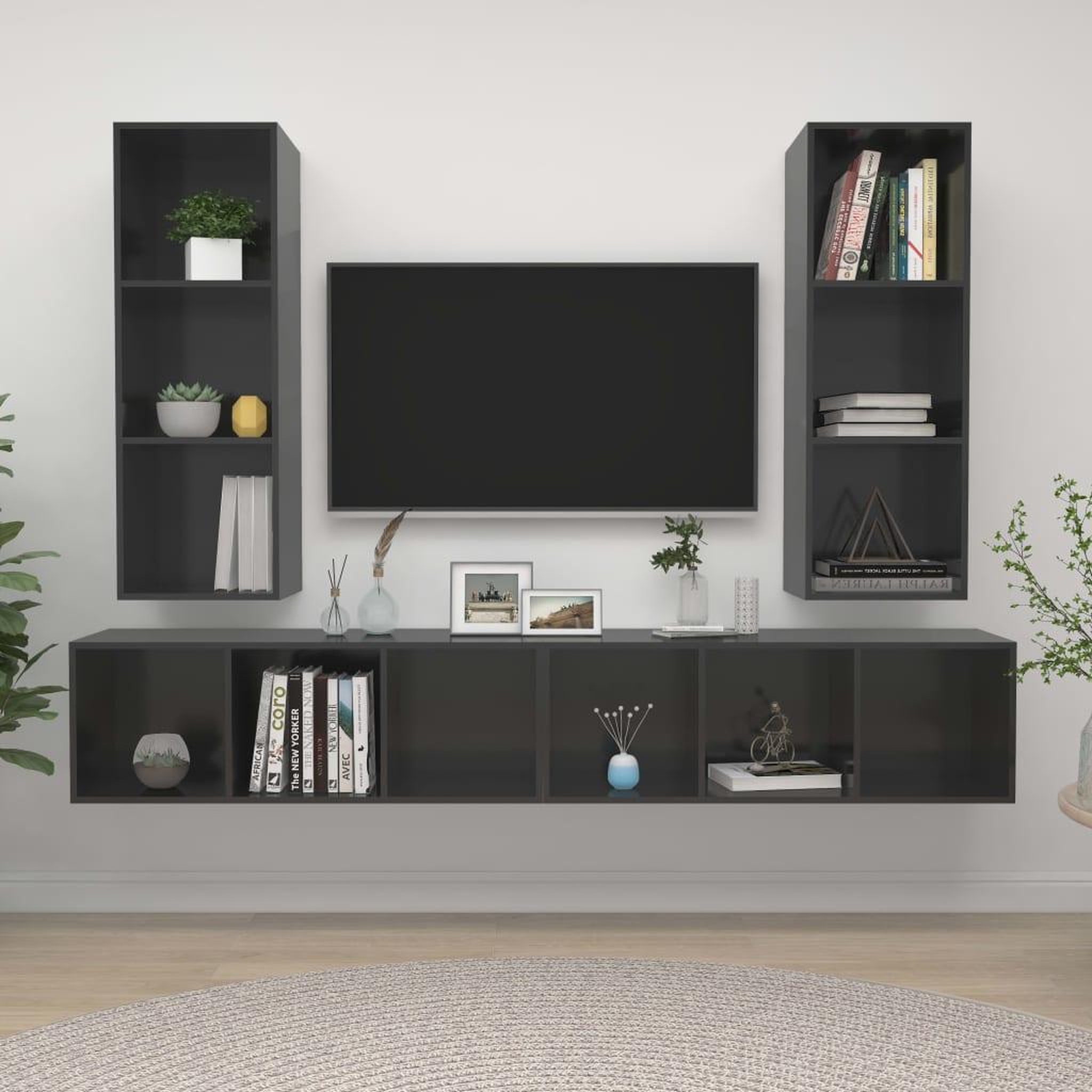 Voir la diapositive 1 : VIDAXL Meubles TV muraux 4 pcs Gris brillant Bois d'ingenierie