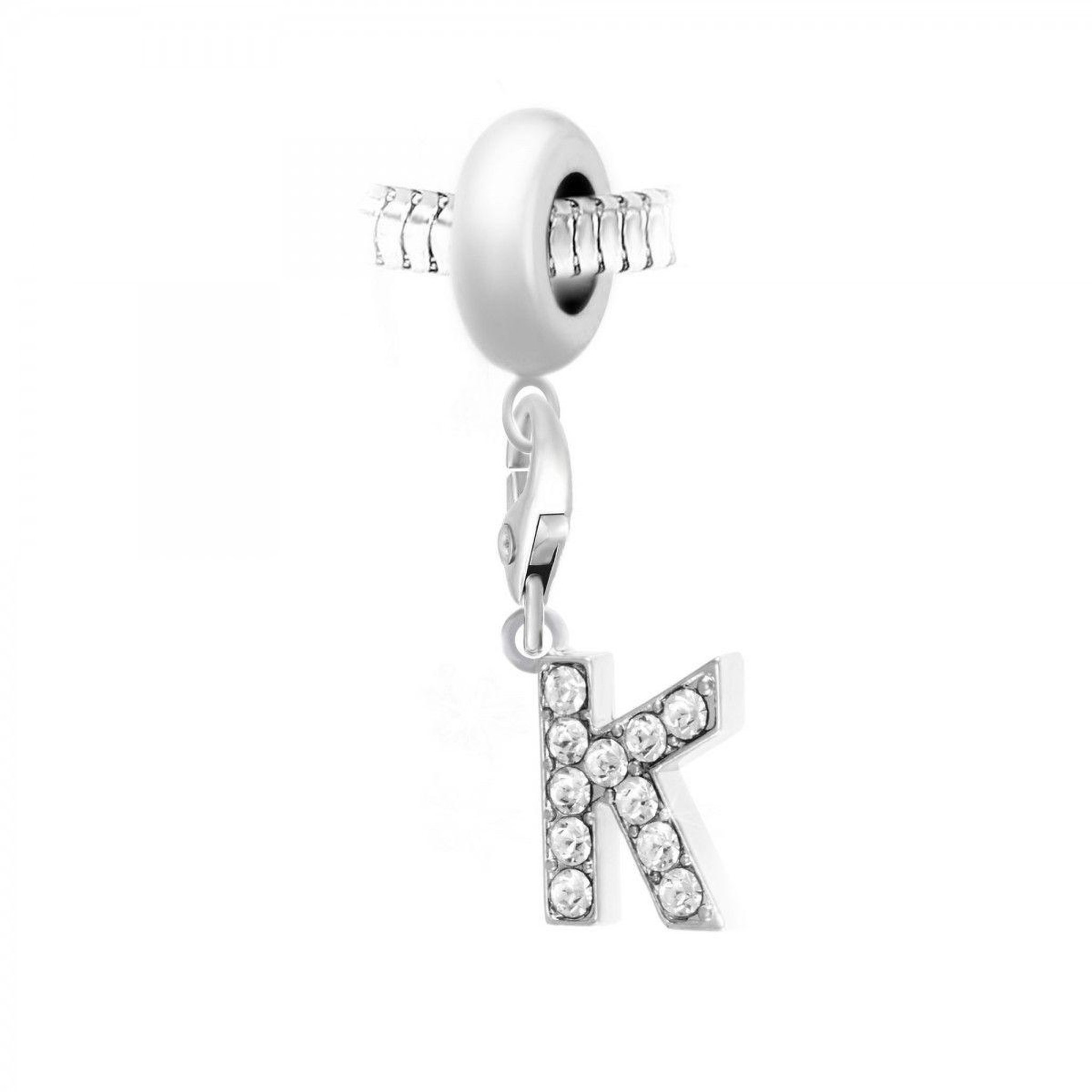 SC CRYSTAL Charm perle SC Crystal en acier avec pendentif lettre K ornée de Cristaux scintillants