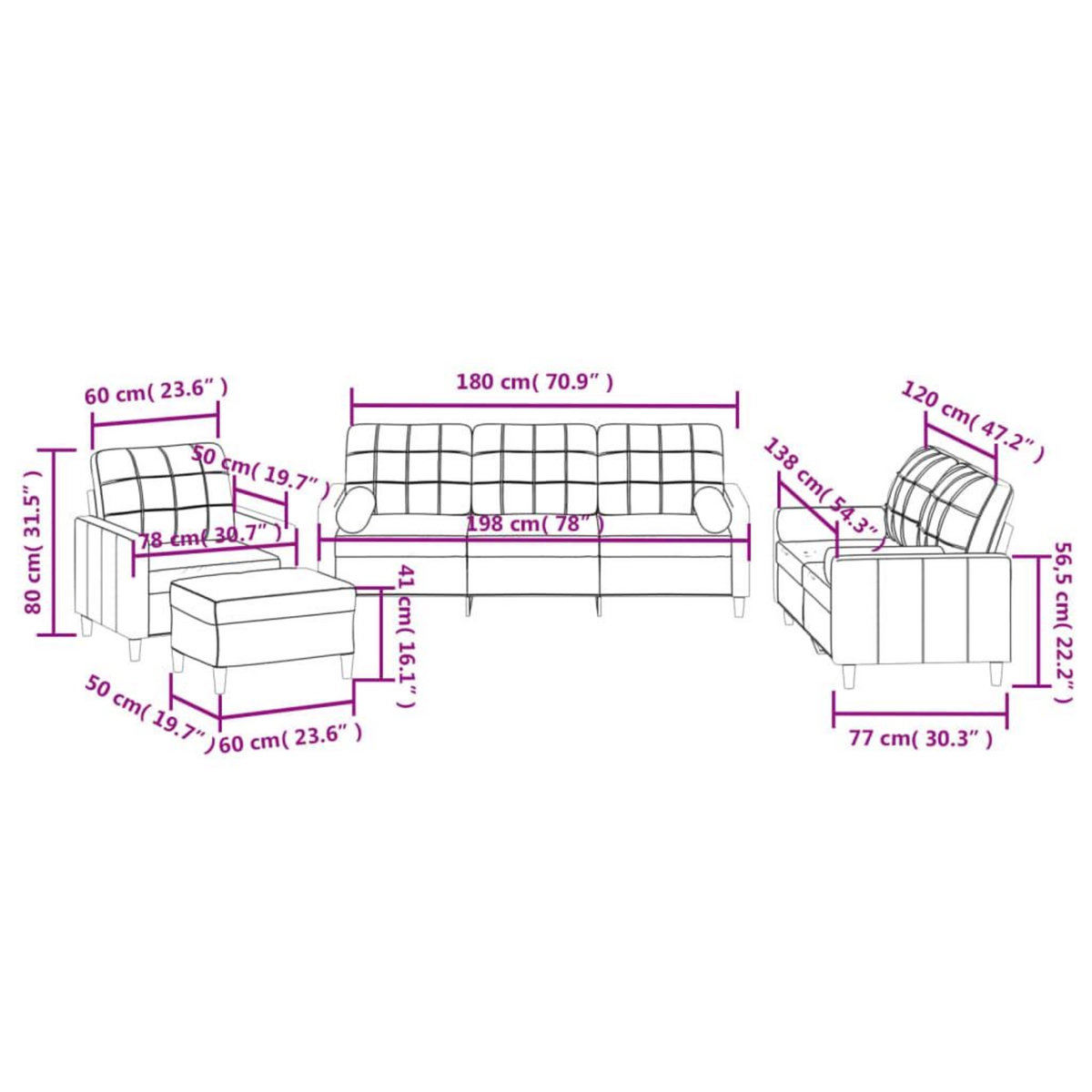 VIDAXL Ensemble de canapes 4 pcs coussins gris clair tissu