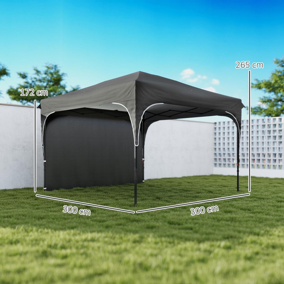 OUTSUNNY Tonnelle pop-up barnum pliant 3 x 3 x 2,65 m - paroi latérale amovible, sac transport, sacs à lester - acier toile gris