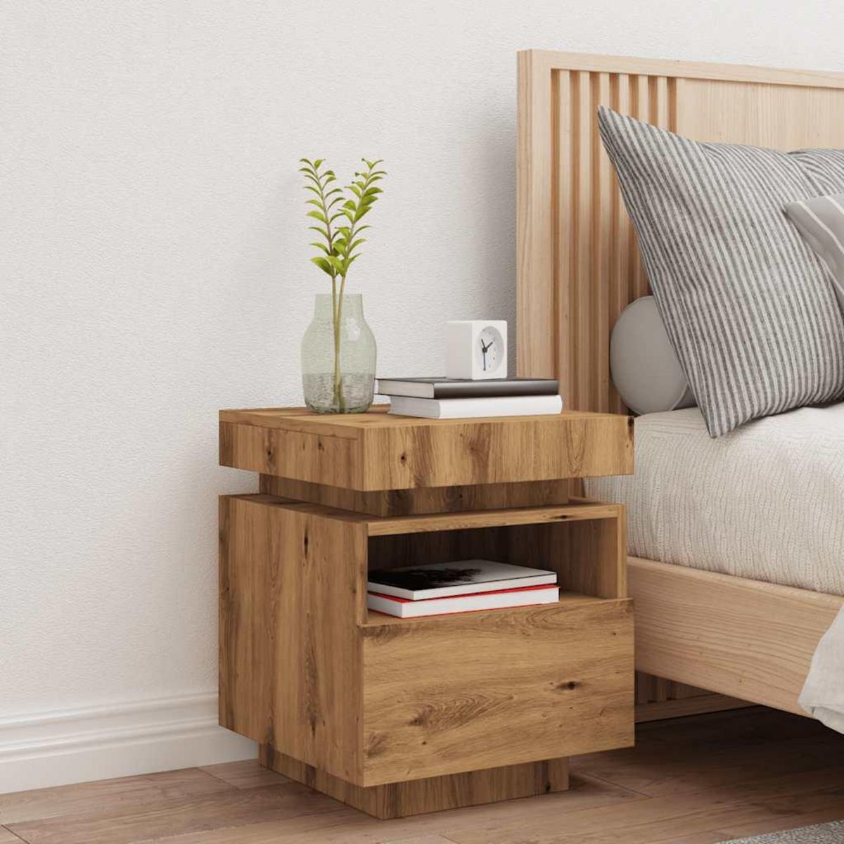 VIDAXL Armoire de chevet et lumieres LED chene artisanal 40x39x48,5 cm