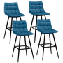 Voir la diapositive 1 : ID MARKET Lot de 4 tabourets de bar MADY en velours bleu