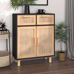 VIDAXL Buffet Noir 60x30x75 cm Bois de pin massif et rotin naturel