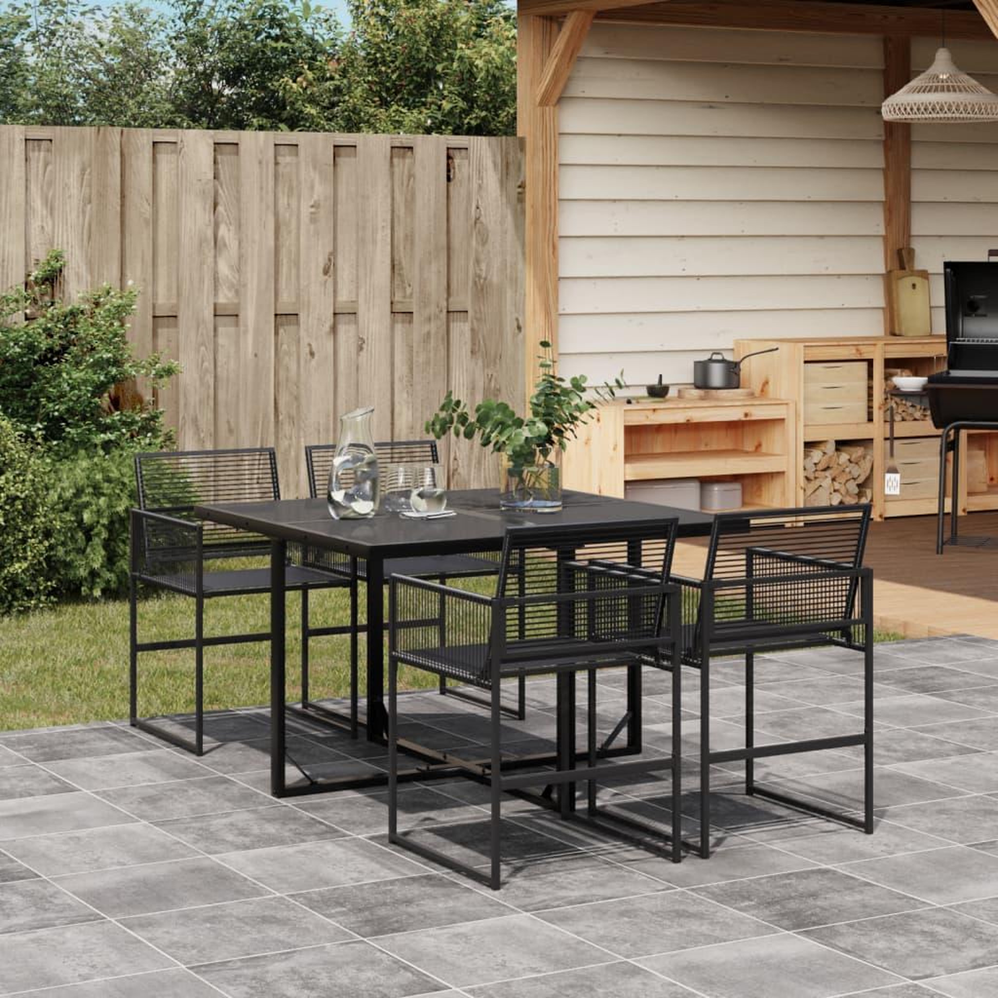 VIDAXL Ensemble a manger de jardin 5 pcs Noir Resine tressee
