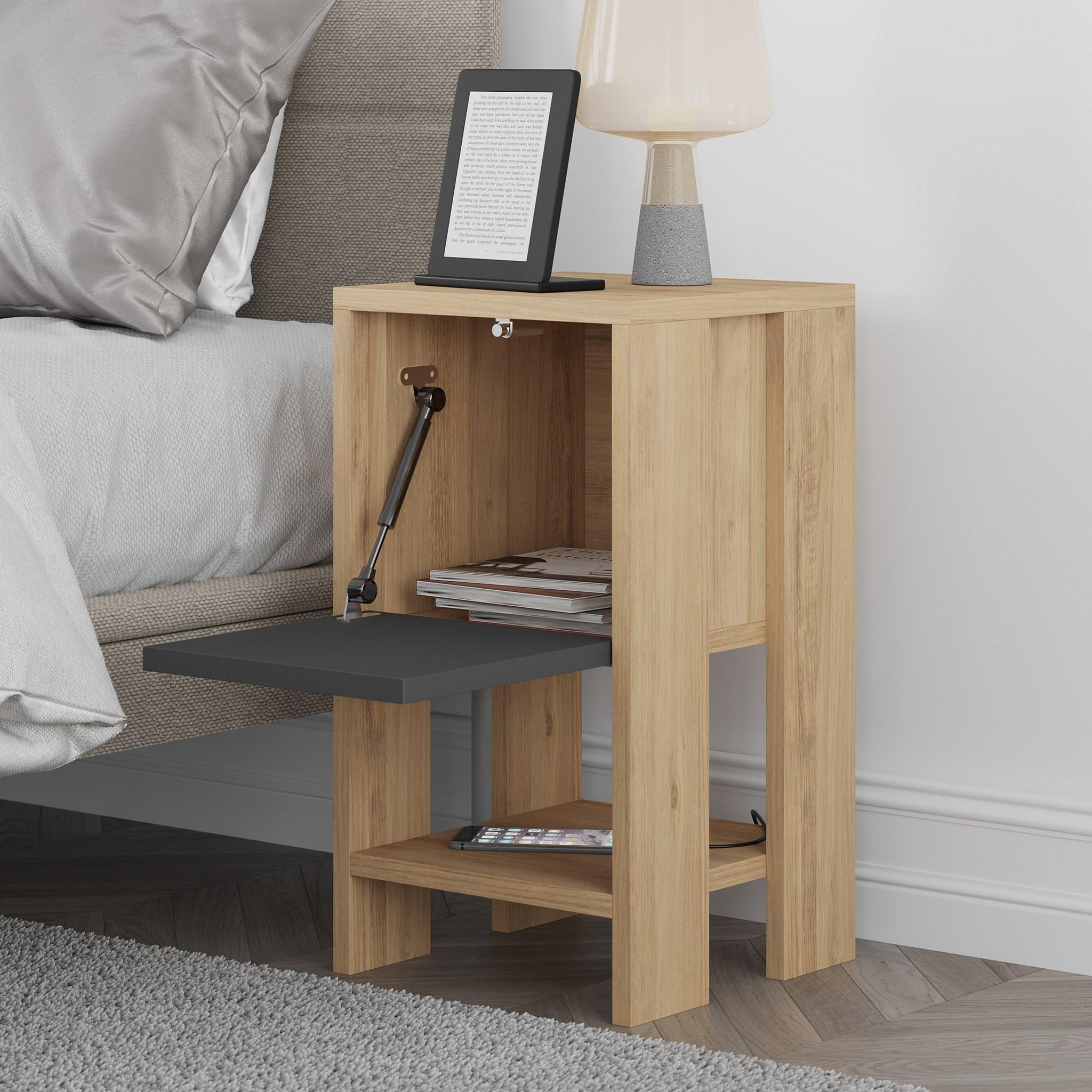 Voir la diapositive 3 : Habitat et Jardin Table de chevet en bois  ema  30 x 30 x 55 cm - chêne
