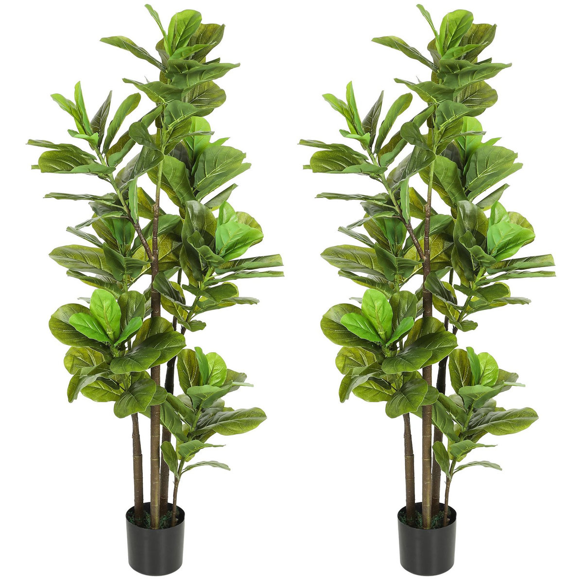 HOMCOM Ficus Lutea artificiels 1,50H m - lot de 2 ficus artificiels - 120 feuilles réalistes par pied - pot inclus noir vert