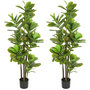 Voir la diapositive 1 : HOMCOM Ficus Lutea artificiels 1,50H m - lot de 2 ficus artificiels - 120 feuilles réalistes par pied - pot inclus noir vert