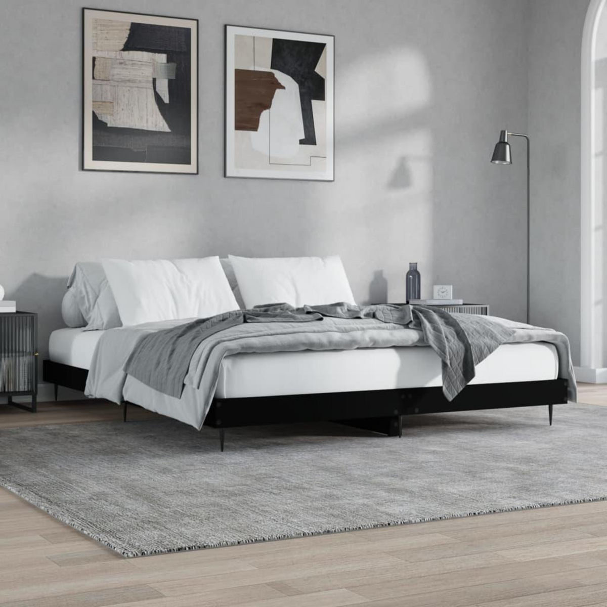 VIDAXL Cadre de lit sans matelas noir 160x200 cm bois d'ingenierie