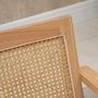 Voir la diapositive 6 : HOMCOM Fauteuil lounge avec coussin - dossier en cannage - assise profonde - accoudoirs - structure bois hévéa - aspect lin beige