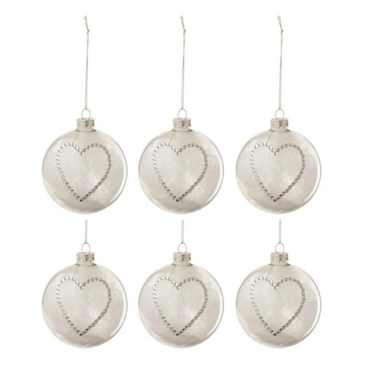 Paris Prix Lot de 6 Boules de Noël  Cœur Strass  8cm Blanc
