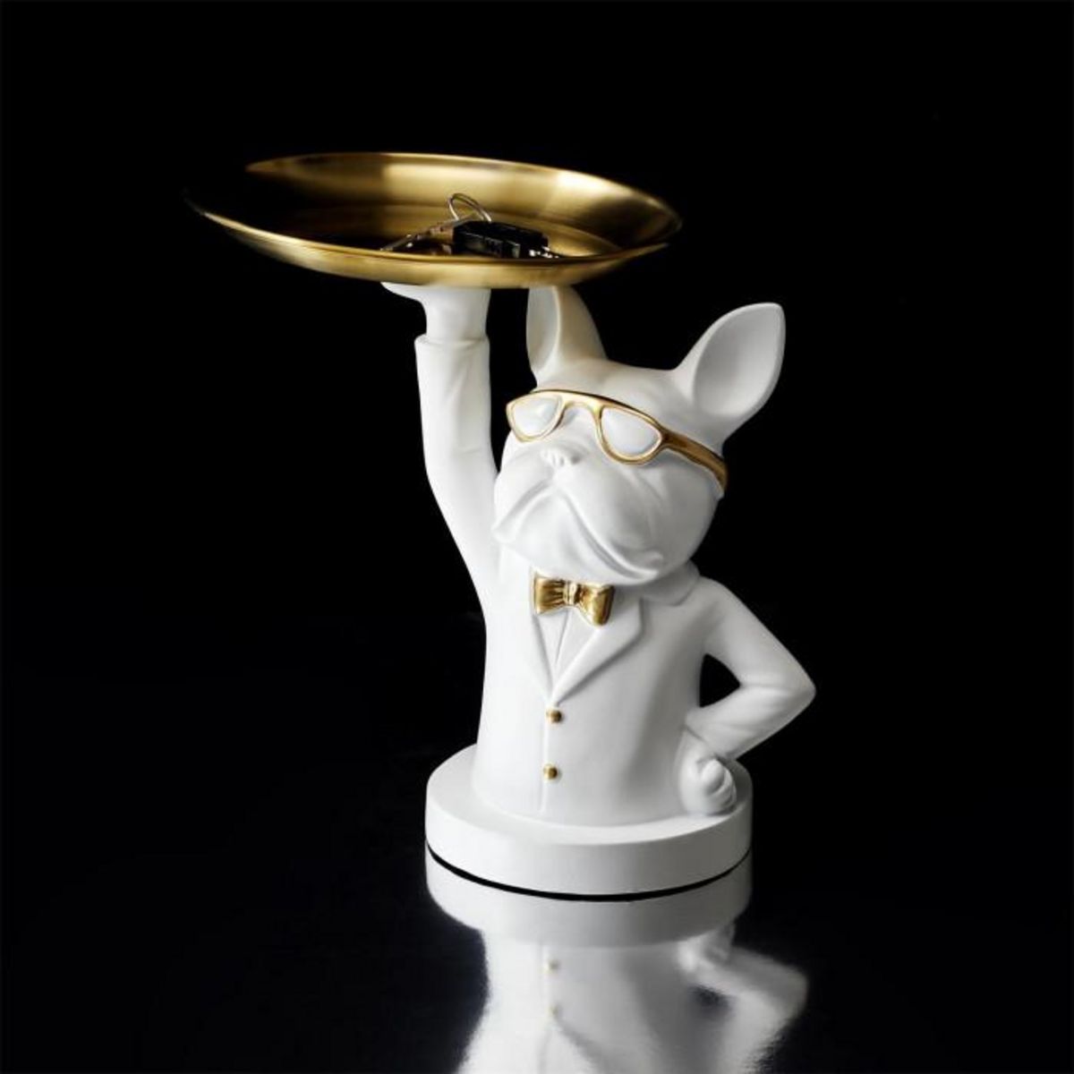 Paris Prix Statuette & Vide-Poche  Bulldog II  21cm Blanc