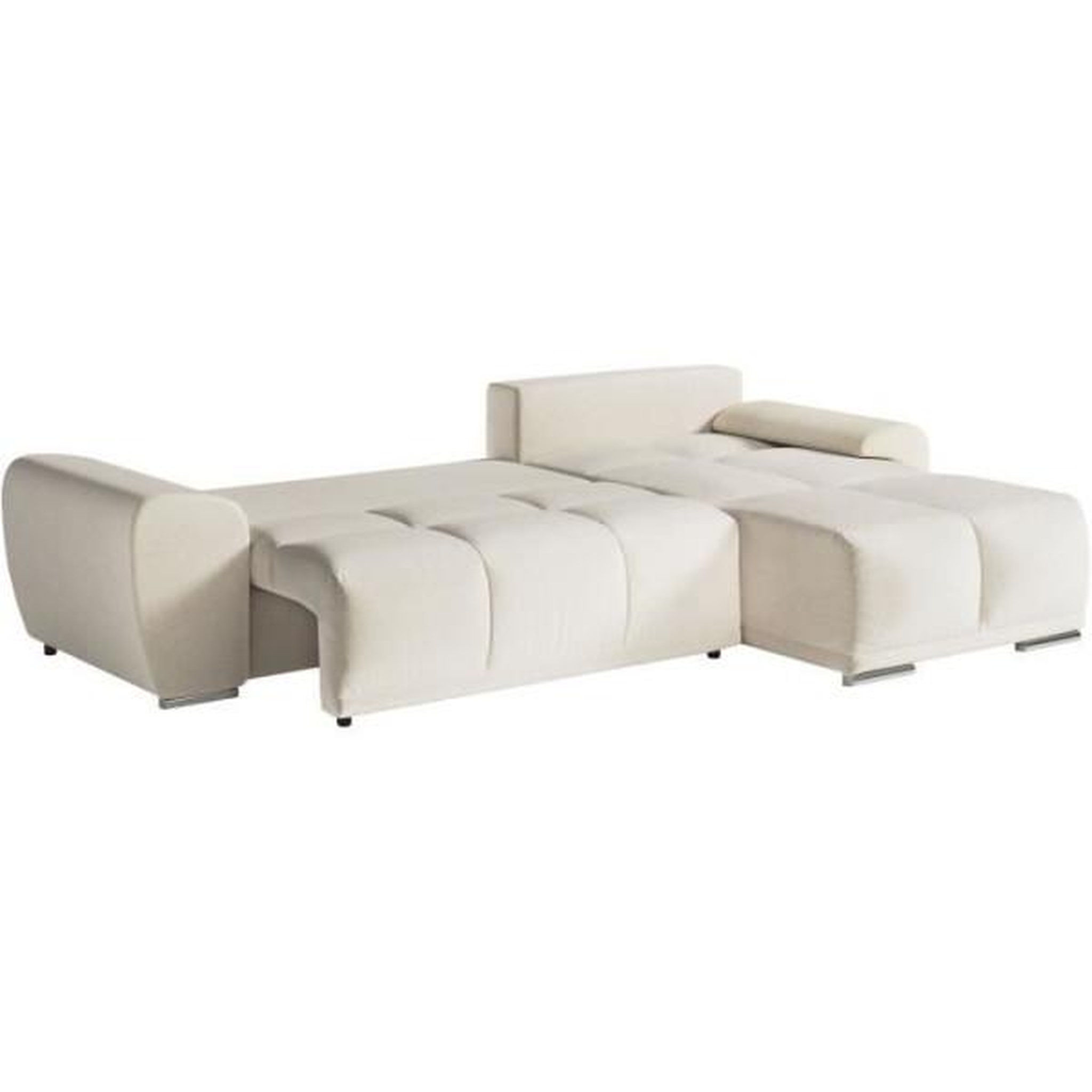 Voir la diapositive 5 : LOUNGITUDE Canapé d'angle droit 4 places convertible CASSANDRA avec coffre en tissu - Beige - L270 x P181 x H89cm - LOUNGITUDE