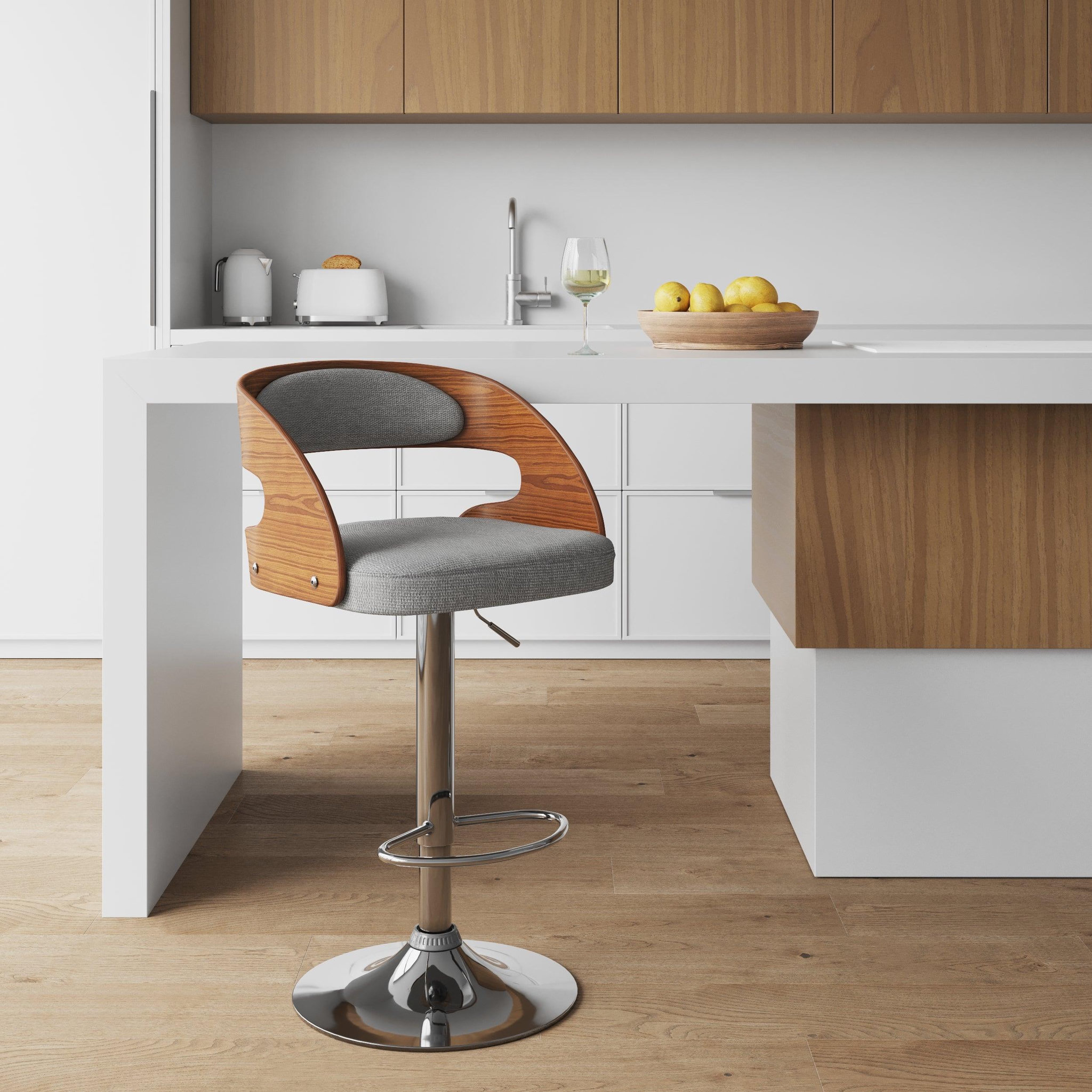 Voir la diapositive 2 : MAISON PAVANE Chaise de bar réglable 62/84 cm en tissu gris clair-louis