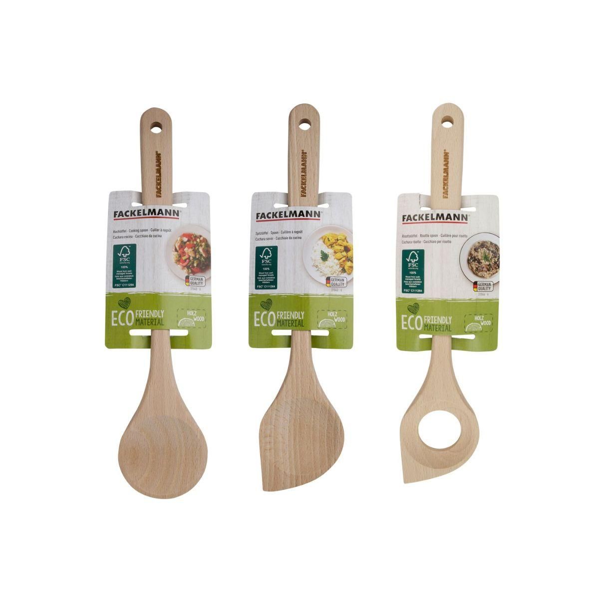 Fackelmann Lot de 3 cuillères en bois 30 cm Fackelmann Nature