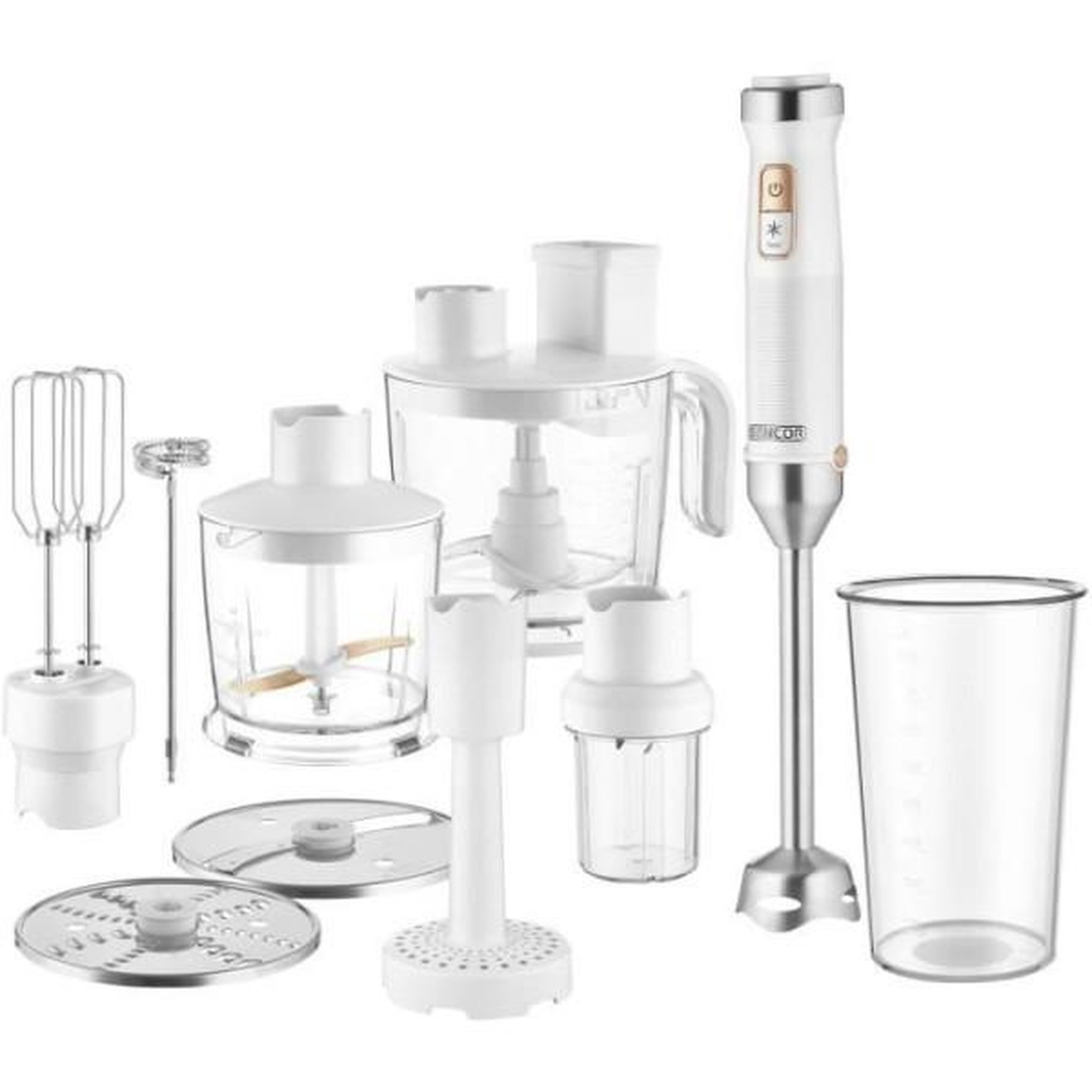 MARKET24 Mixeur Electrique  plongeant 10 en 1 - SENCOR - SHB 6551WH - 1500 W - Technologie TITANIUM QuadBlade - Blanc