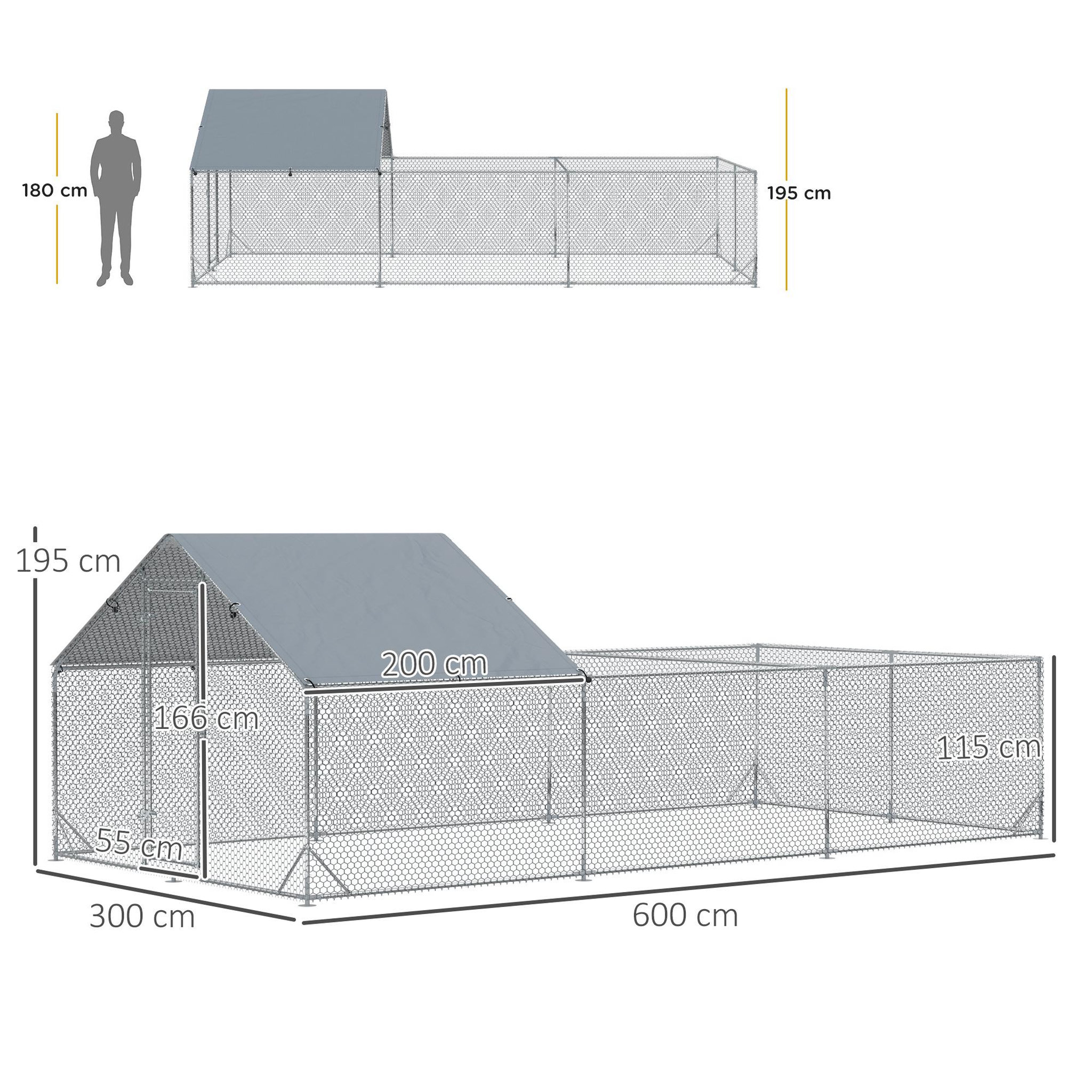 Voir la diapositive 3 : PAWHUT Enclos poulailler chenil 18 m² - parc grillagé dim 6L x 3l x 1,95H m - espace couvert - acier galvanisé