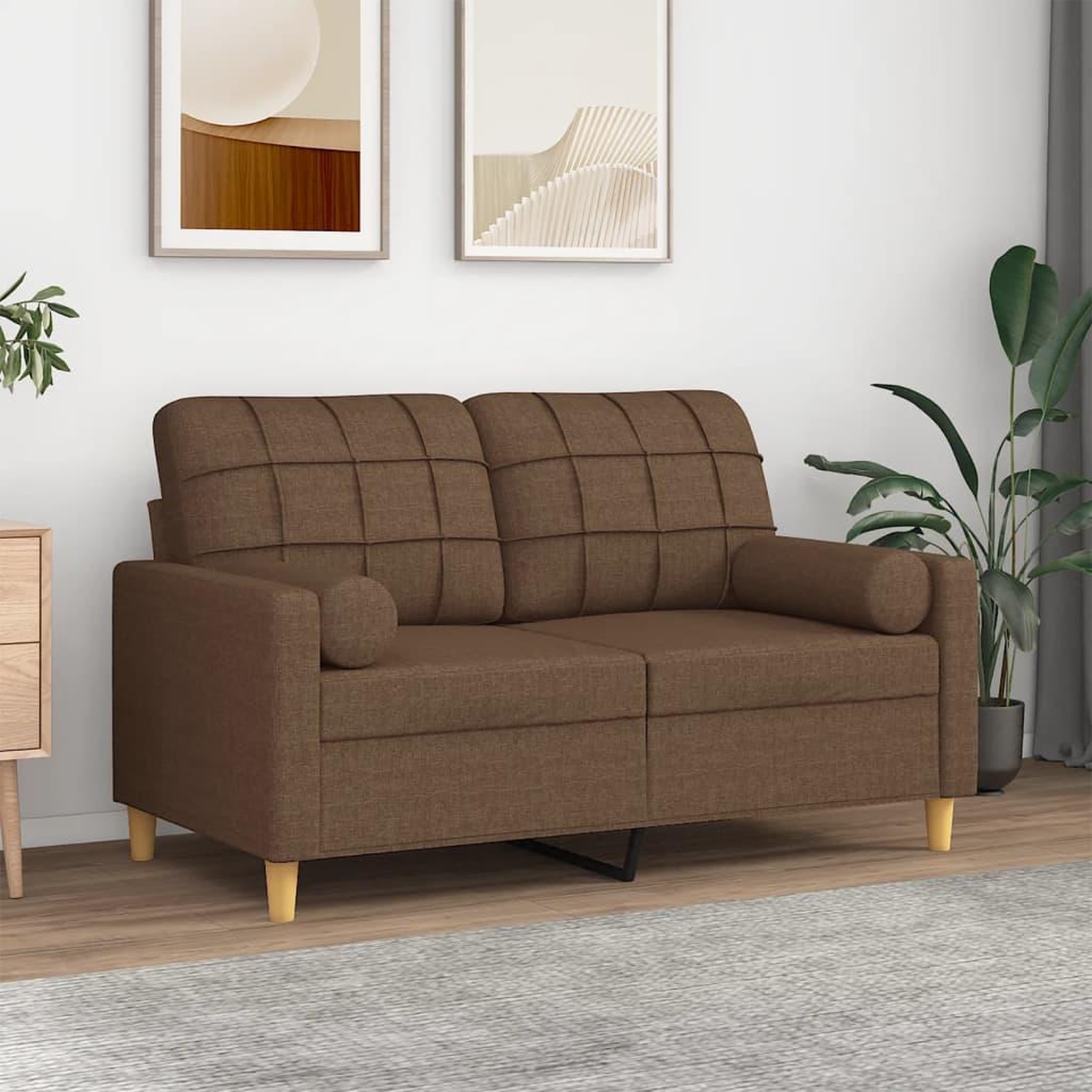 VIDAXL Canape 2 places avec oreillers decoratifs marron 120 cm tissu
