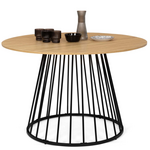 ID MARKET Table à manger ronde YUNA 6 personnes plateau bois et pied filaire en métal noir 110 cm