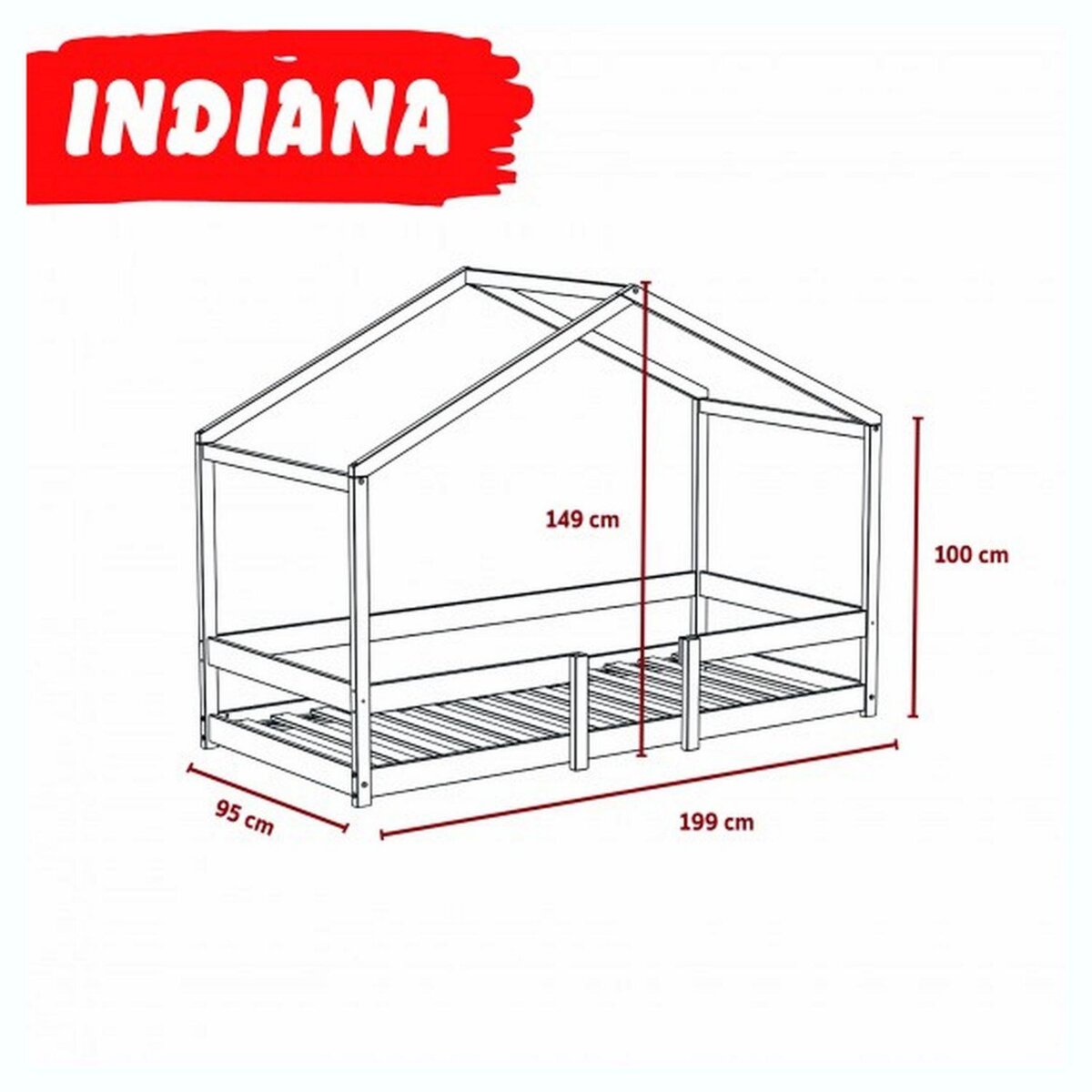 Ensemble Lit cabane 90x190 cm en bois massif avec sommier et barrière de protection FLORIDA + matelas mousse 90x190 cm DIONE
