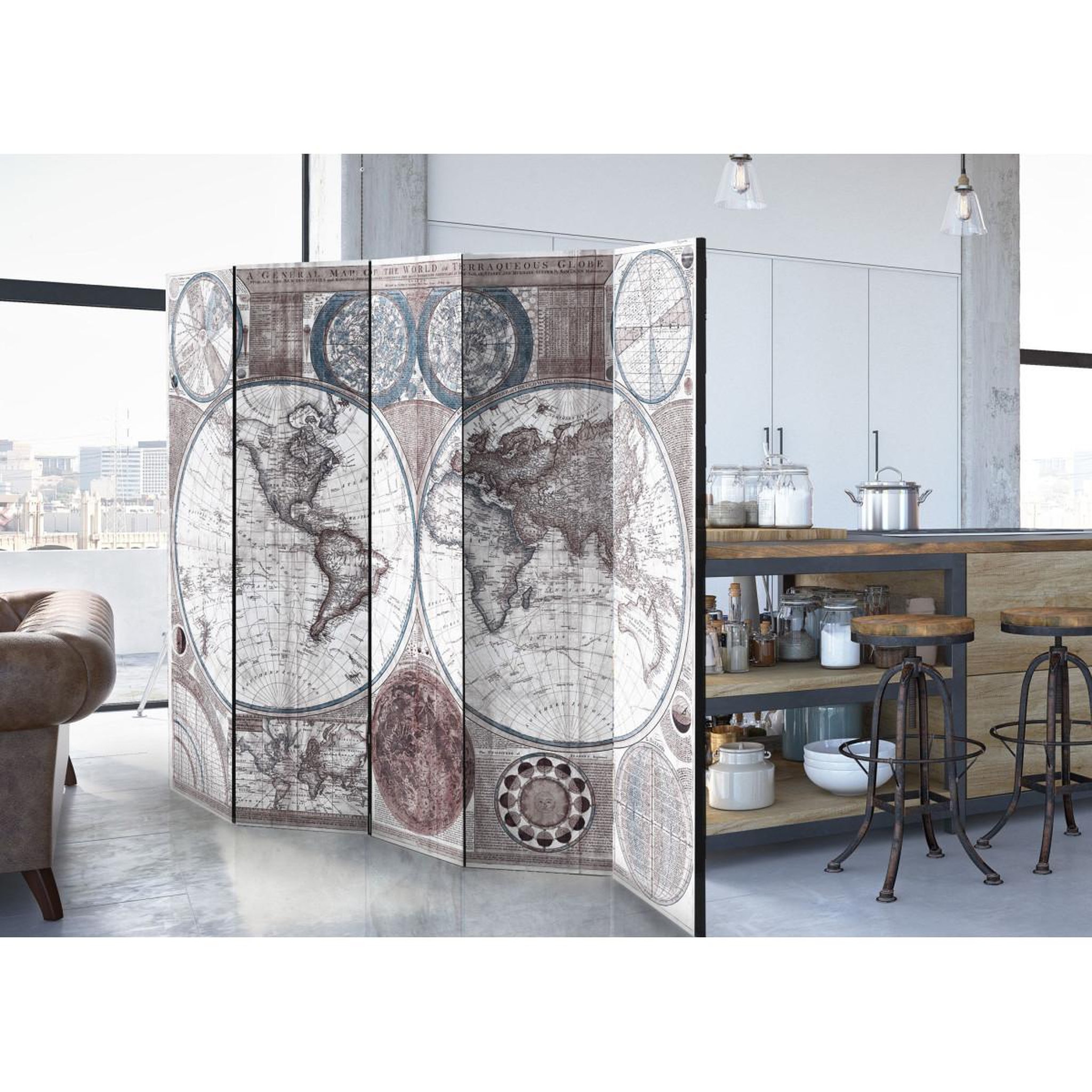 Voir la diapositive 2 : Paris Prix Paravent 5 volets  terraqueous globe  172x225cm